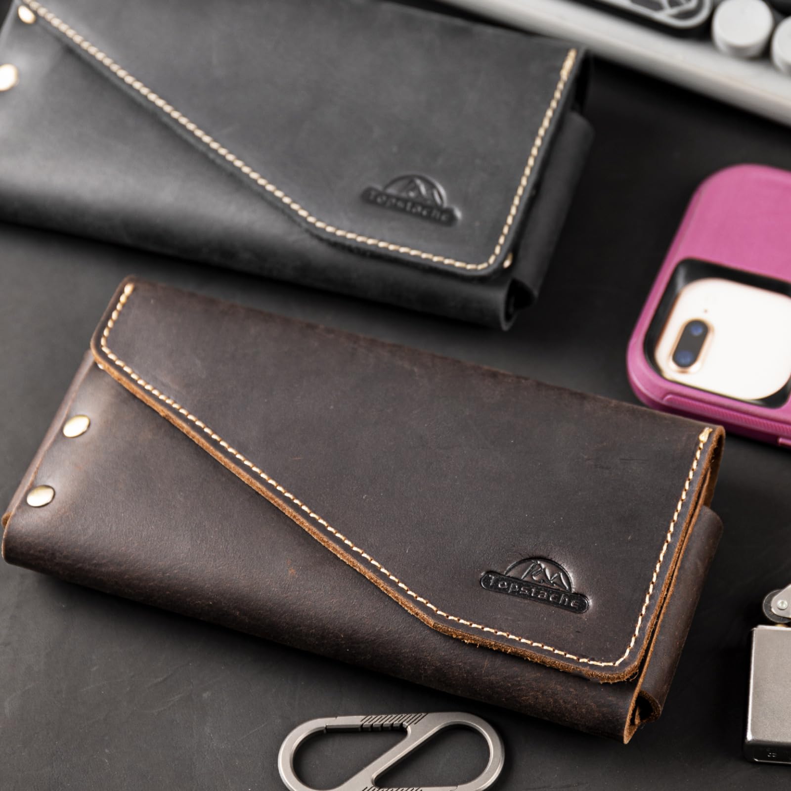 Premium Leather Phone Holster with Belt Loop & Magnetic Closure - Handmade iPhone 14 Pro Max Pouch (Fits with Otterbox Case) - Dark Brown Wallet & Card Holder for Men | Perfect for Work, Travel & Outdoor Activities