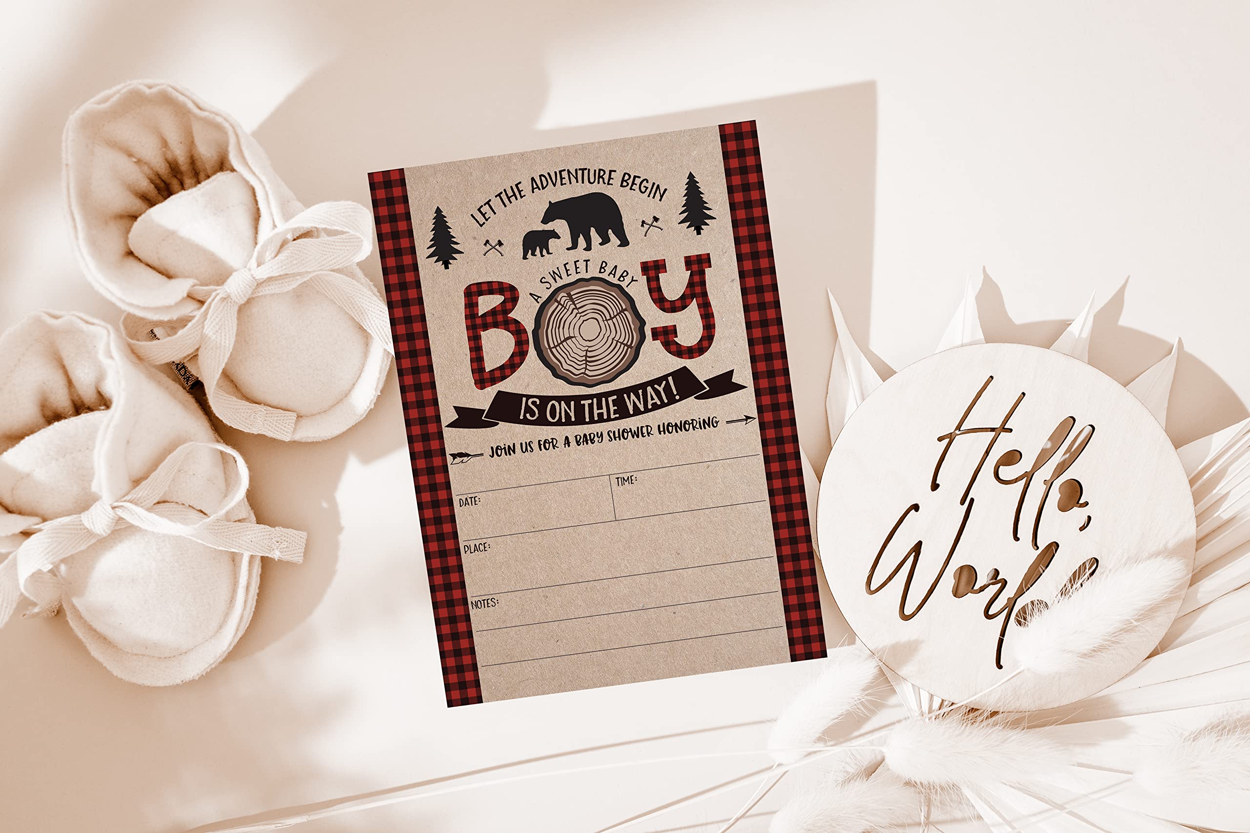 Lumberjack Baby Shower Invitations for Boys - Woodland Theme Mama Bear Baby Shower Invites with 20 Fill-in Cards & Envelopes - Perfect for Rustic Nursery, Gender Reveal Parties and Outdoor Themed Celebrations