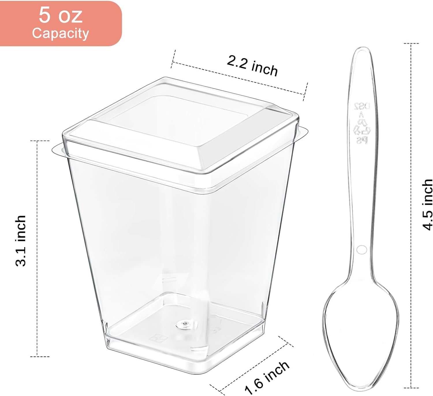 25 Pack 5 oz Clear Plastic Dessert Cups with Lids & Spoons - Reusable Mini Parfait Containers for Banana Pudding, Yogurt, Jello, Fruit Trifle - Perfect for Parties, Catering & Individual Dessert Serving
