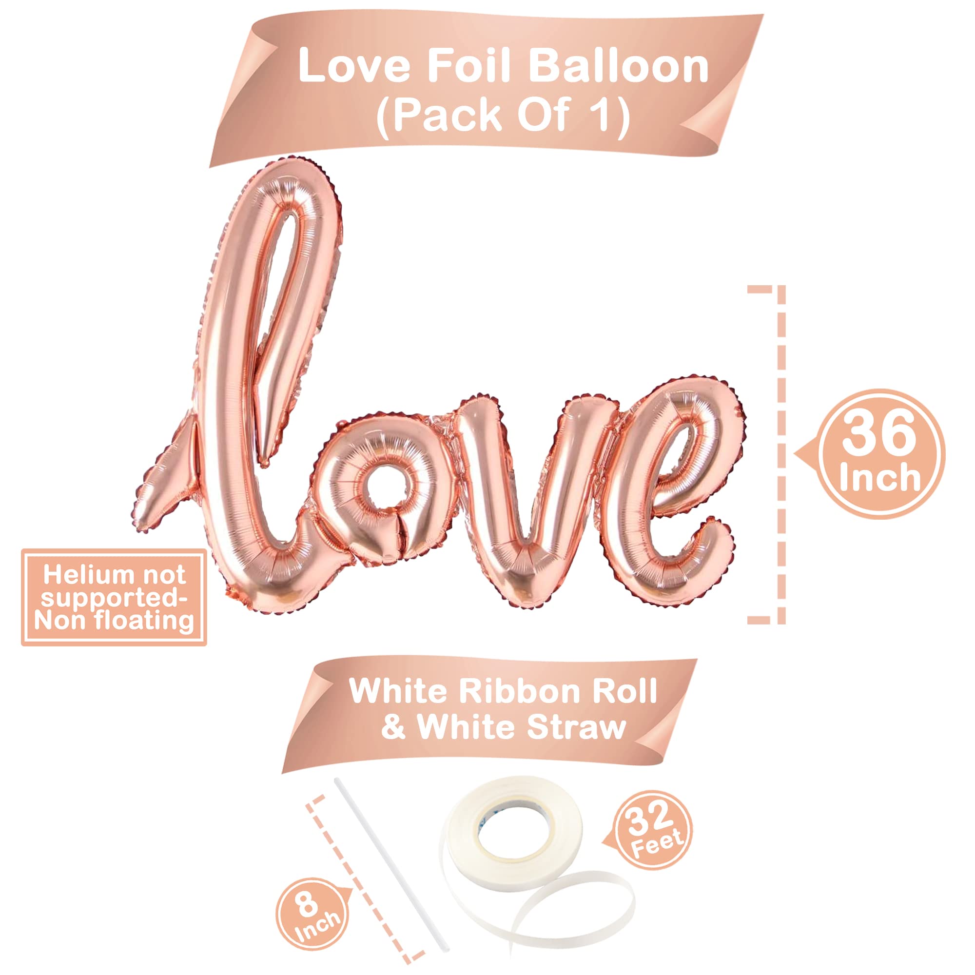 KatchOn 36 Inch Rose Gold Love Balloon Letters Set - Pack of 21, Blush Pink Foil Balloons with Confetti for Engagement, Anniversary & Wedding Decorations | Romantic Party Backdrop, Photo Booth Props, Valentine's Day Celebration