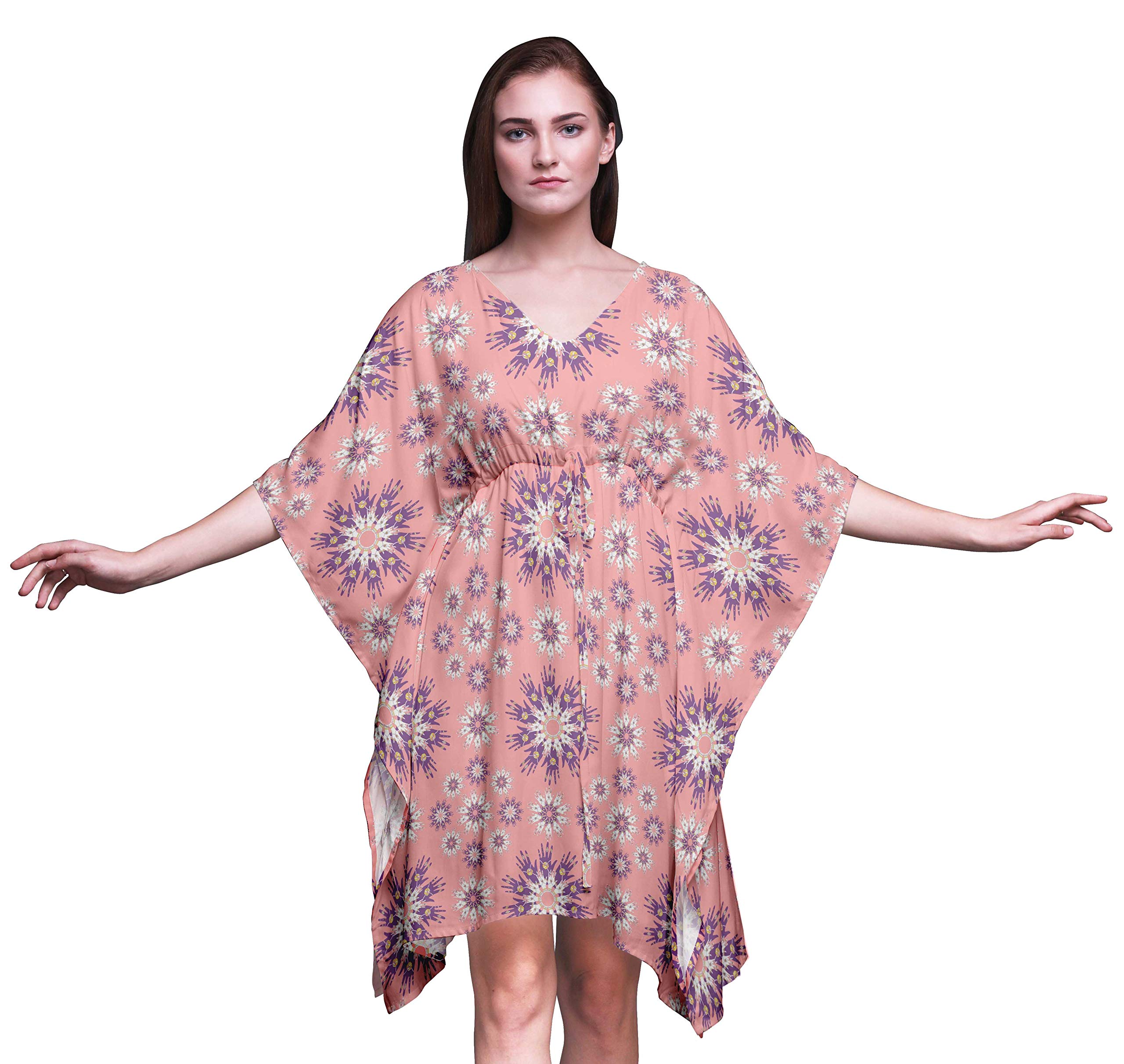 Bimba Women's Short Beach Kaftan - Flowy Bikini Cover Up Midi Dress for Summer Vacation, Pool Party & Beach Outfits