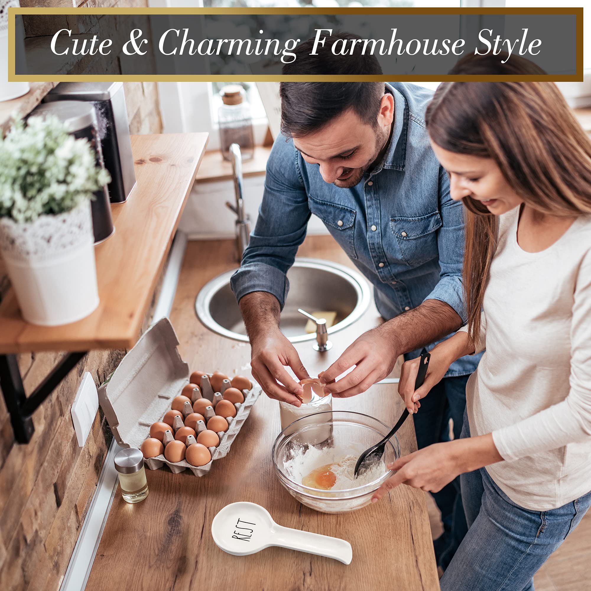 Ceramic Spoon Rest for Stove Top - Farmhouse Style Kitchen Counter Spoon Holder - Coffee & Cooking Utensil Organizer - White Ladle Rest - Perfect for Farmhouse Decor, Housewarming Gifts & Kitchen Accessories (Ideal for Stovetop, Countertop & Dining Table Use)
