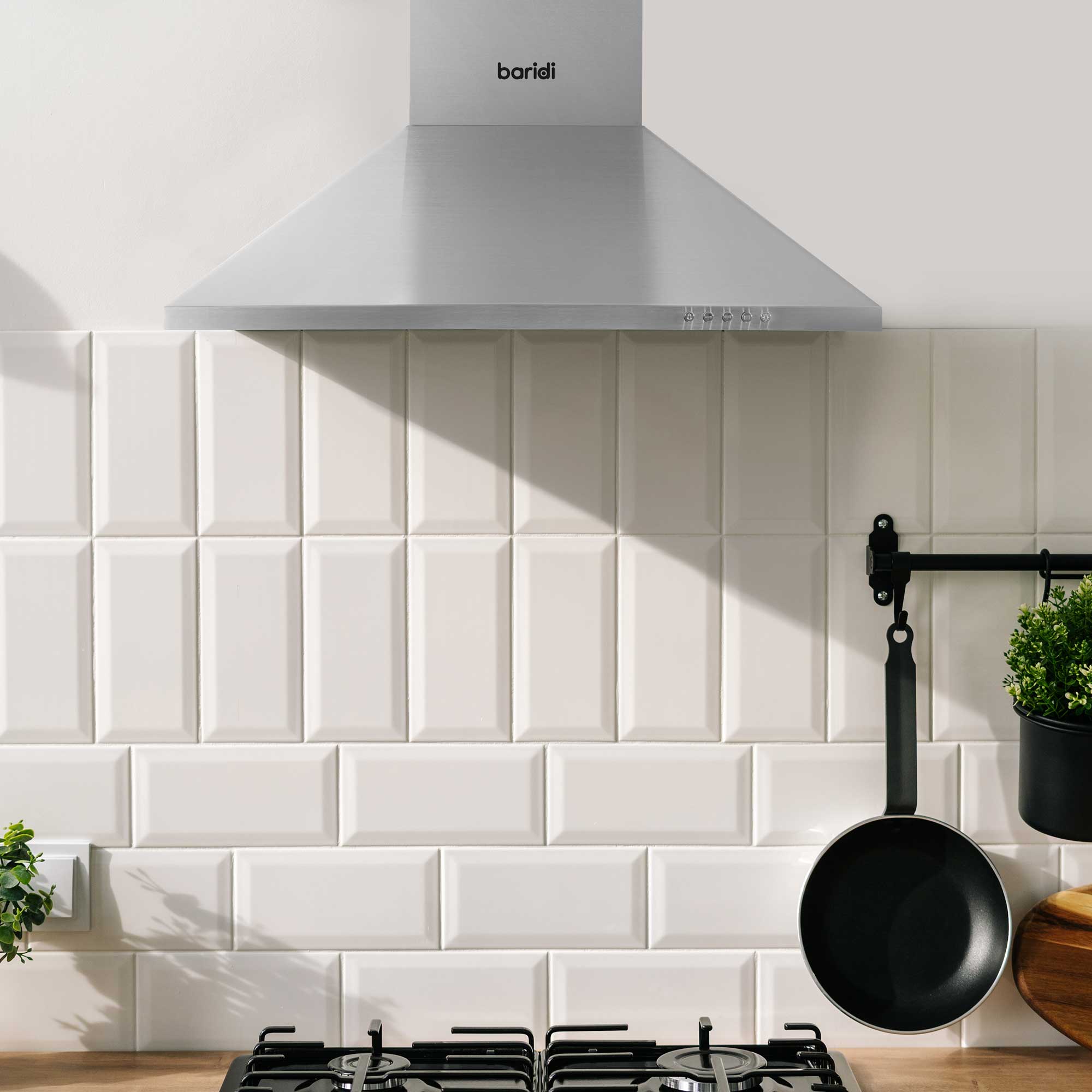 Baridi 4-Zone Ceramic Hob with 5-Function Fan Assisted Oven & Chimney Style Cooker Hood Bundle DH185 - Perfect for Modern Kitchens & Home Cooking
