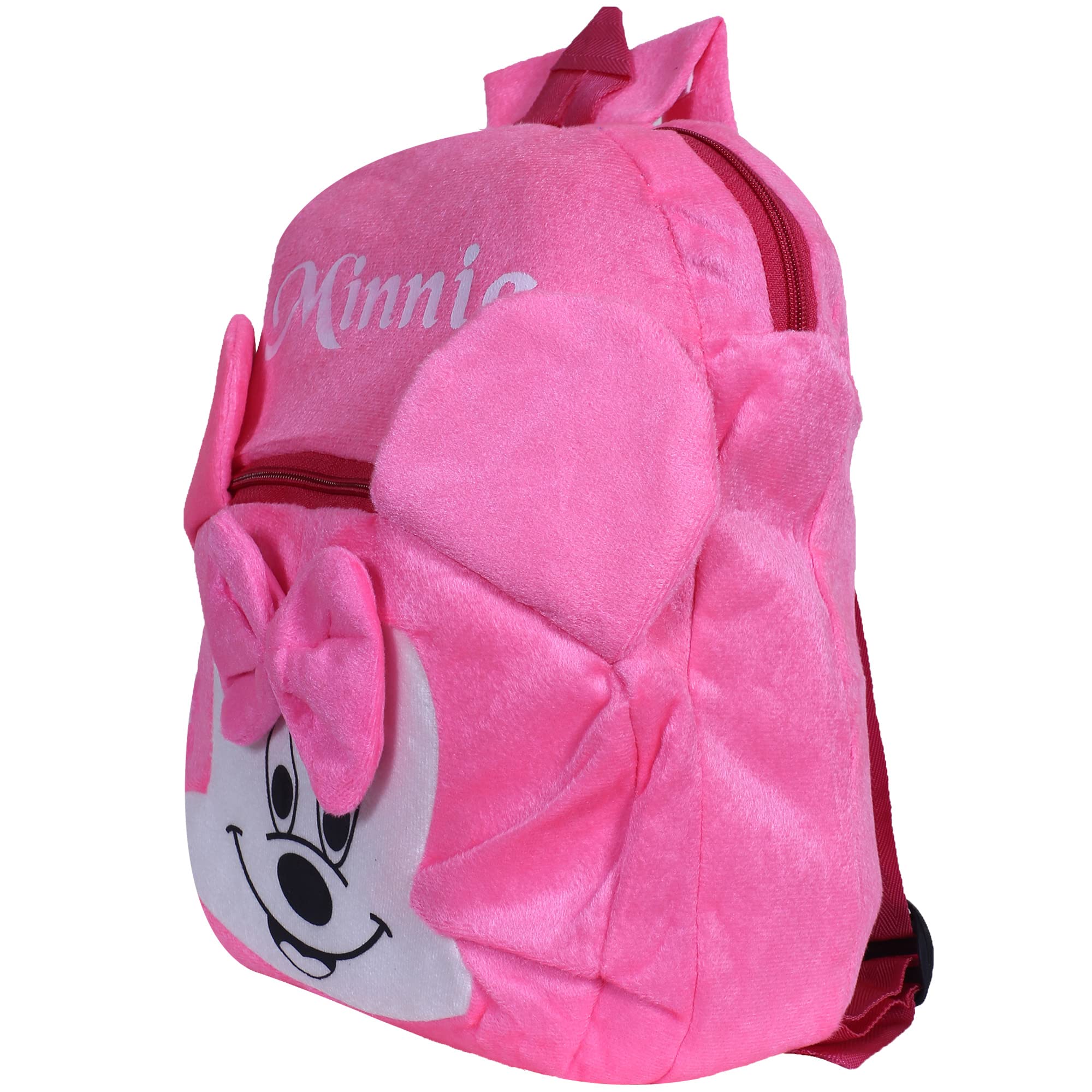 Minnie Mouse Plush Backpack for Kids - Disney Velvet School Bag with 2 Compartments & Zipper Closure | Durable Toddler Travel Backpack for School, Daycare & Disney Trips (Pink)