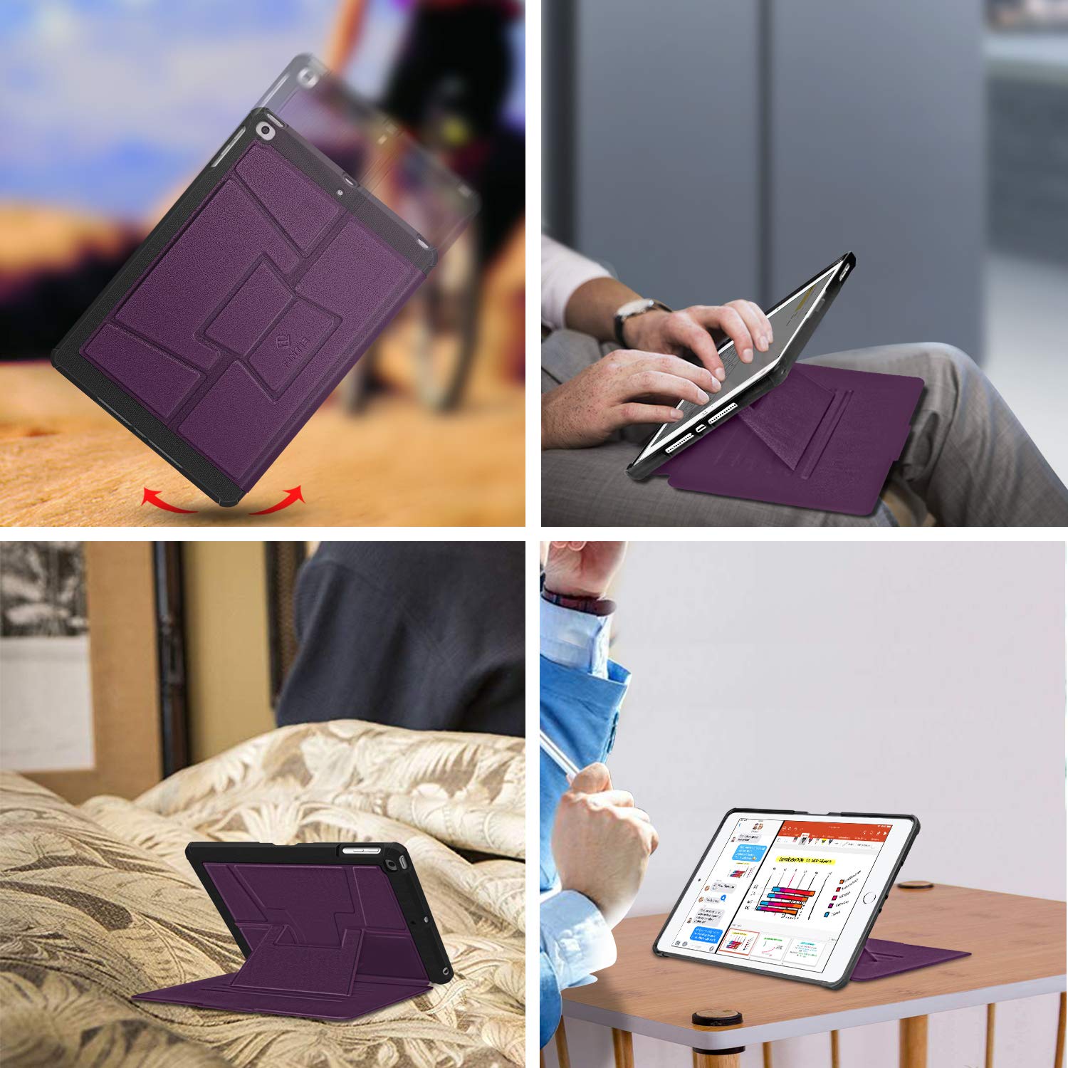 Fintie Magnetic Stand Case for iPad 6th/5th Generation (2018/2017), iPad Air 2/Air 1 (9.7 Inch) - Shockproof Rugged TPU Cover with Auto Wake/Sleep, Multiple Viewing Angles, Purple - Perfect for Work, Study, and Entertainment