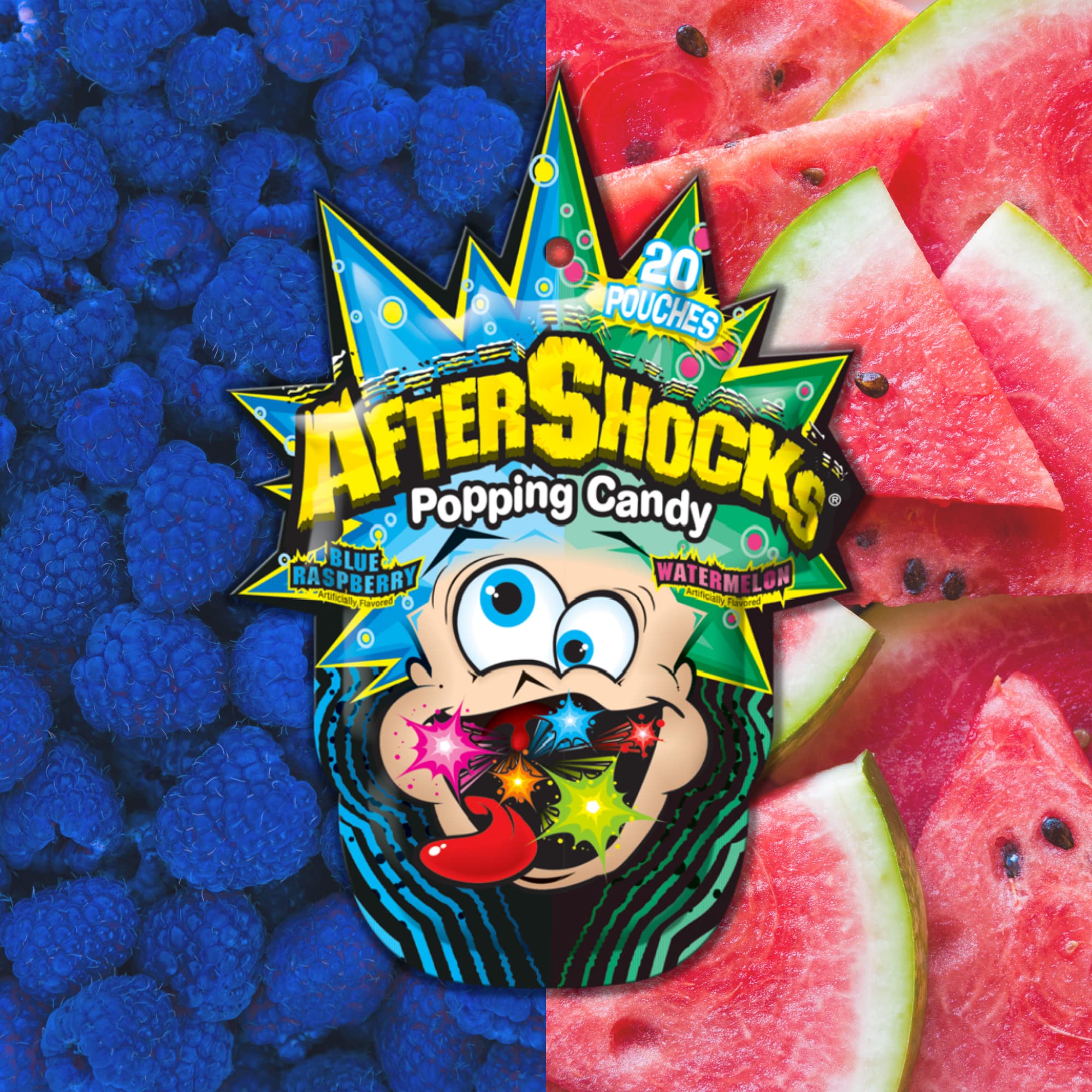 Sweetzo - Watermelon & Blue Raspberry Popping Rock Candy - Individually Wrapped Bulk Fizzy Candies - 90's Retro Snacks - Pack of 3 (1.06 oz) - Perfect for Parties, Movie Nights & Nostalgic Treats