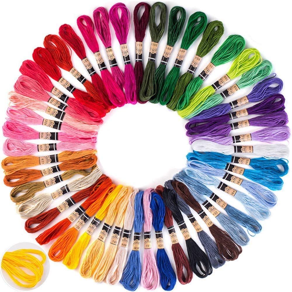 50 Skeins Cotton Embroidery Floss Thread Kit - Assorted Colors for Friendship Bracelets, Cross Stitch, Knitting & DIY Crafts - Includes 10 Plastic Bobbins - Perfect for Handmade Gifts & Home Decor Projects