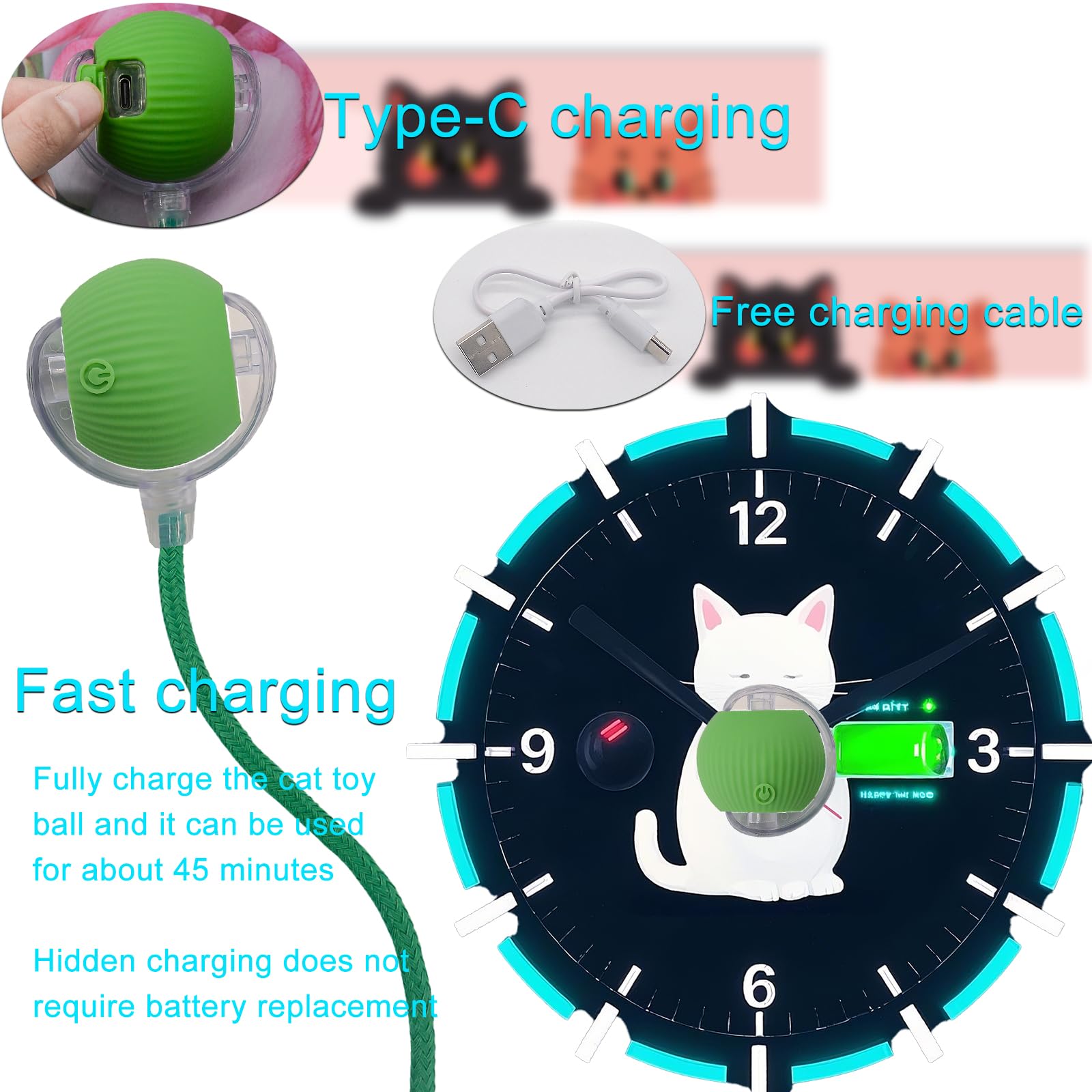 Interactive Cat & Dog Toy Ball - Automatic Rolling LED Light Pet Toy with Motion Sensor & String Tail - Fun Indoor Exercise Wheel for Kittens & Puppies - Perfect Gift for Playtime & Training (Green)
