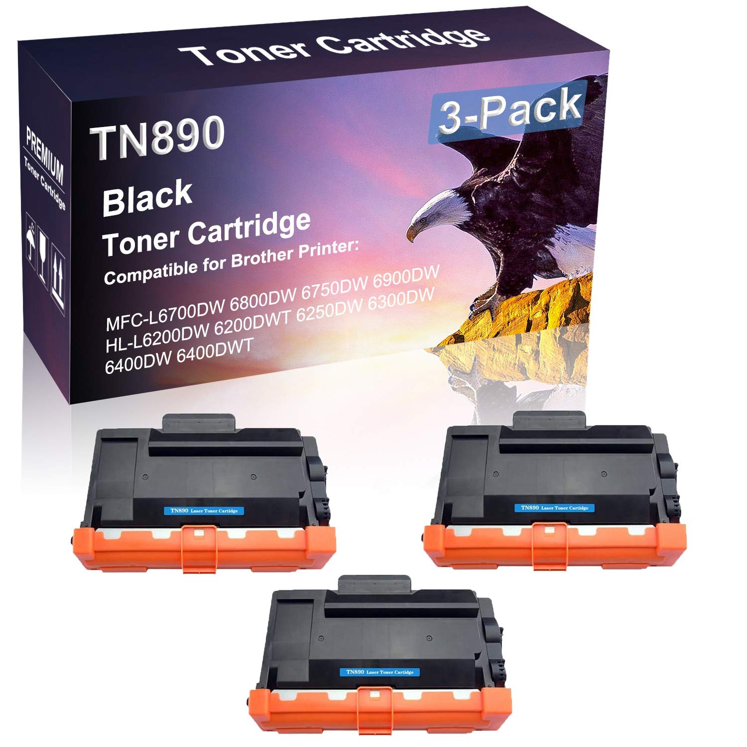 3 Pack High-Yield Brother TN890/TN-890 Compatible Laser Toner Cartridge Replacement for Brother HL-L6250DW, HL-L6300DW, HL-L6400DW Printers - Perfect for Office & Home Printing Documents, Reports & Flyers