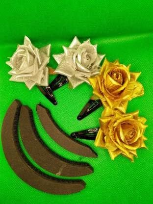 Radha Collection Stylish Flower Hair Clips 4Pc & Hair Puff Maker 3Pc Combo Set - Multicolor Hair Accessories for Women & Girls | Perfect for Parties, Weddings & Everyday Styling