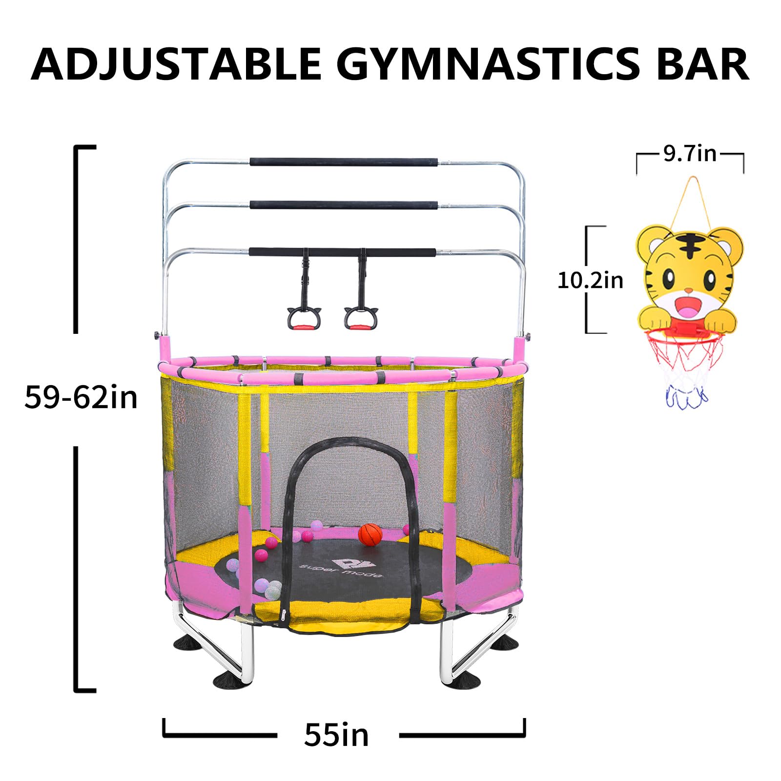 5FT Adjustable Kids Trampoline with Safety Enclosure Net - Indoor/Outdoor Toddler Trampoline, No-Gap Safe Design for Boys & Girls - Perfect Birthday Gift for Backyard Play, Exercise & Family Fun