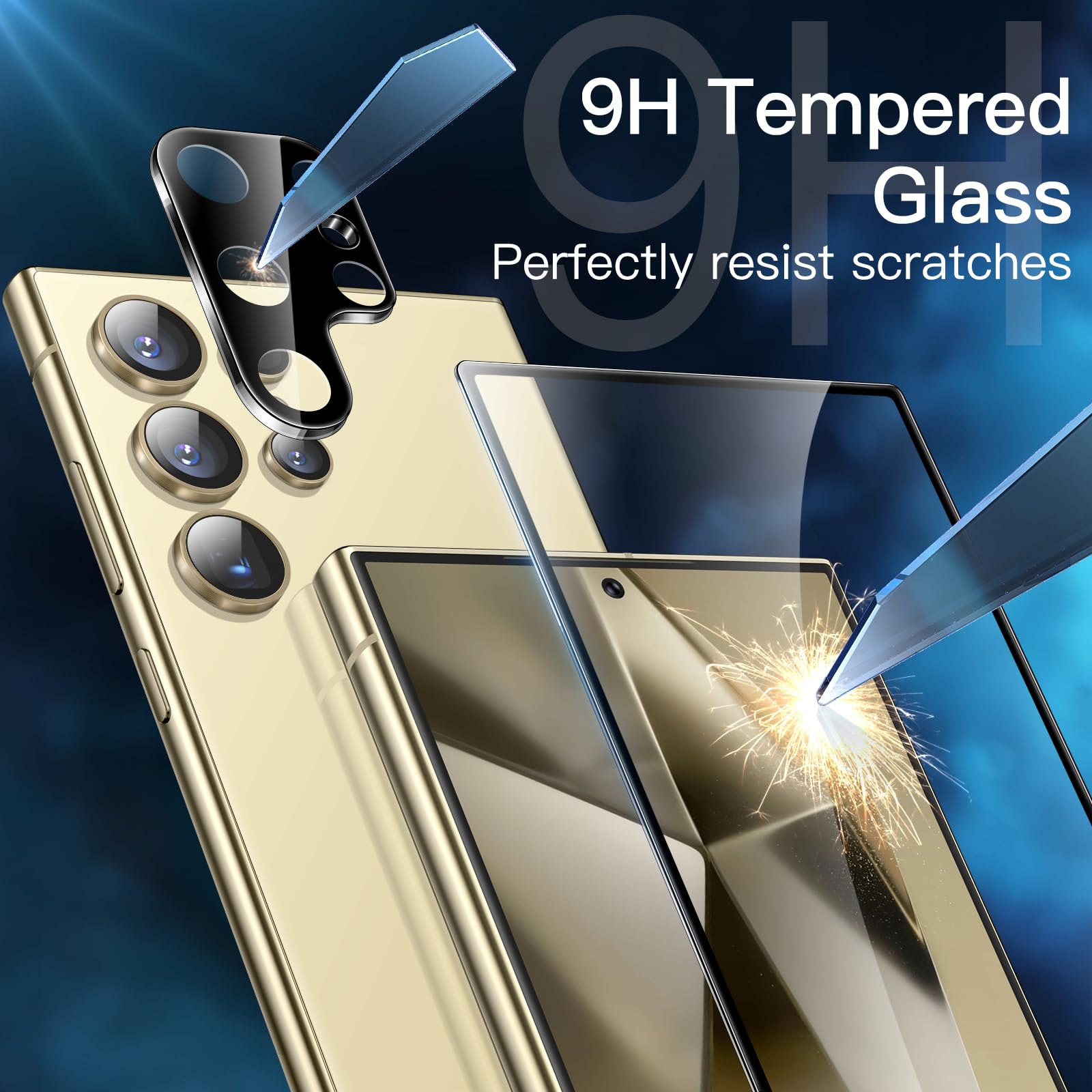 JETech Tempered Glass Screen Protector for Samsung Galaxy S24 Ultra 5G (6.8 Inch) - 2 Pack with Camera Lens Protector, Easy Installation Kit, Fingerprint ID Compatible, HD Clear - Perfect for Work, Travel & Everyday Protection