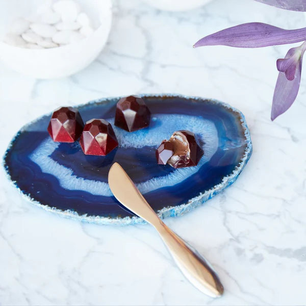Premium Ita Cheese Plate & Forma Spreader Set - Azure Agate & Silver Cheese Board with Knife - Perfect for Wine Tasting, Charcuterie, Entertaining & Gifts