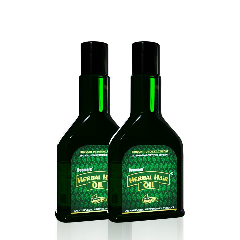 Deemark Herbal Hair Oil for Long & Shiny Hair - Anti Hair Fall Control, Promotes Thick & Soft Hair - Reduces Premature Greying & Balances Hair Growth Cycle - 120ml (Pack of 2) - Perfect for Daily Hair Care & Scalp Nourishment