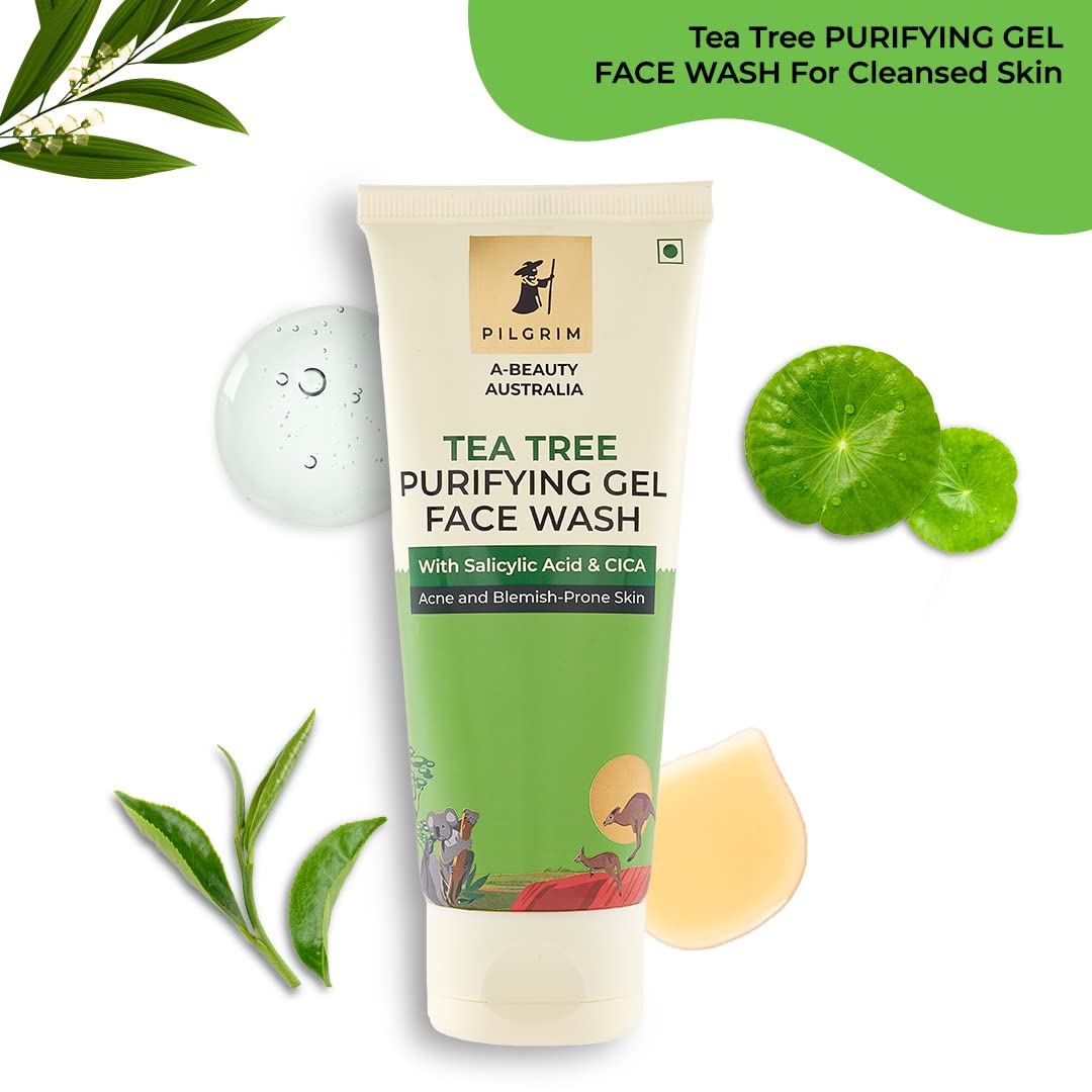 Pilgrim 1% Salicylic Acid Face Wash Gel 100ml - CICA & Tea Tree Oil Cleanser for Oily & Acne-Prone Skin | Non-Drying Formula for Men & Women | Perfect for Daily Skincare Routine & Acne Treatment