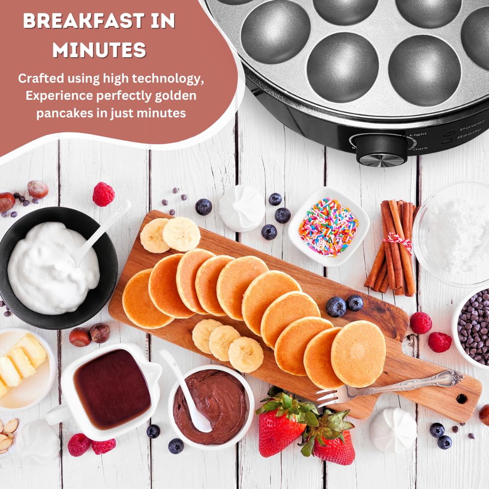 24PCS Mini Pancake Maker Machine - Nonstick Electric Dutch Pancakes Griddle with Adjustable Heat - Multi-Use Poffertjes Pan for Home & Restaurants - Perfect for Breakfast, Desserts & Party Snacks - Easy to Use & Clean