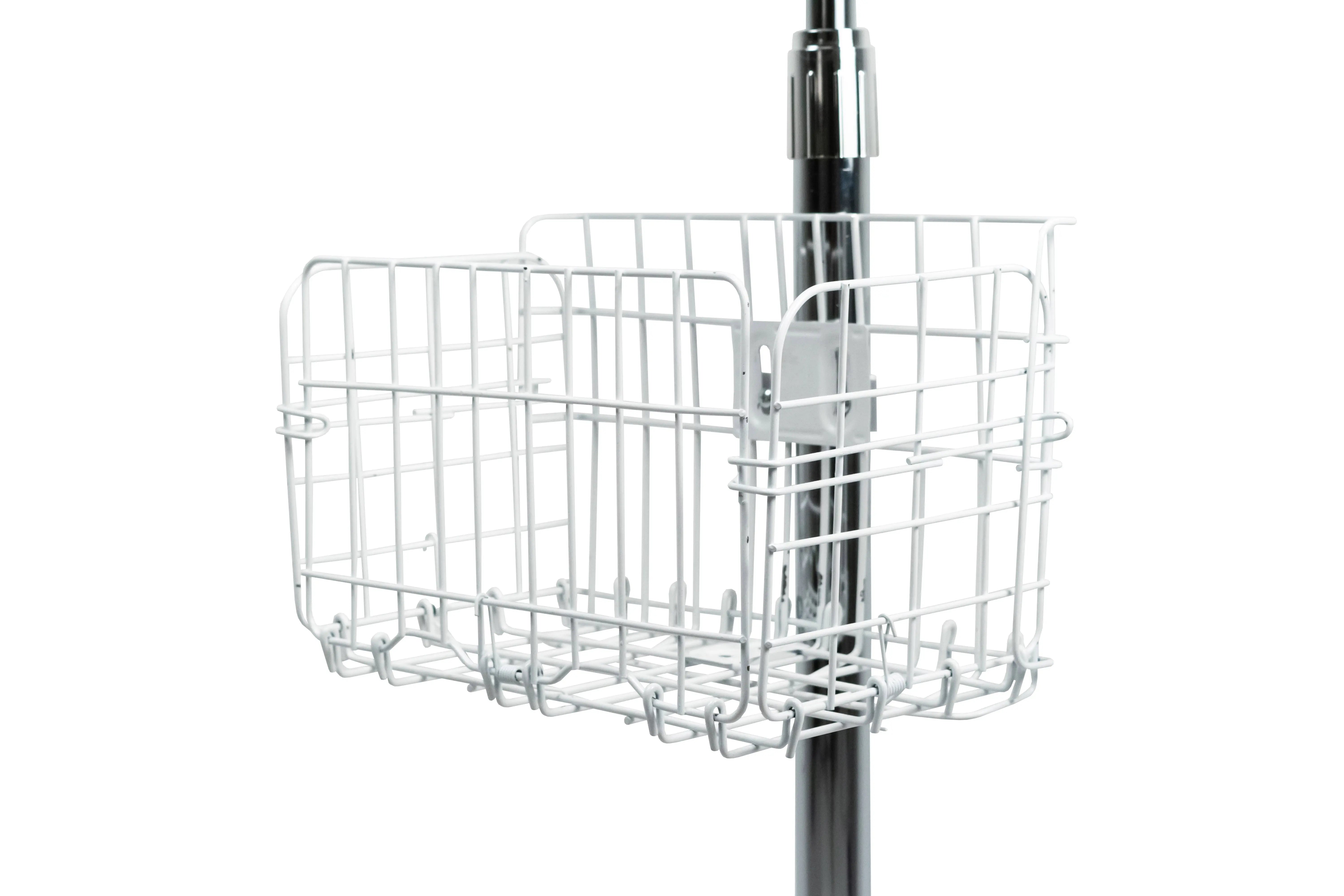 Heavy Duty Adjustable Gooseneck Floor Stand with VESA Mount Plate & Storage Basket - Perfect for Monitors, TVs, and Digital Signage in Home Office or Commercial Spaces