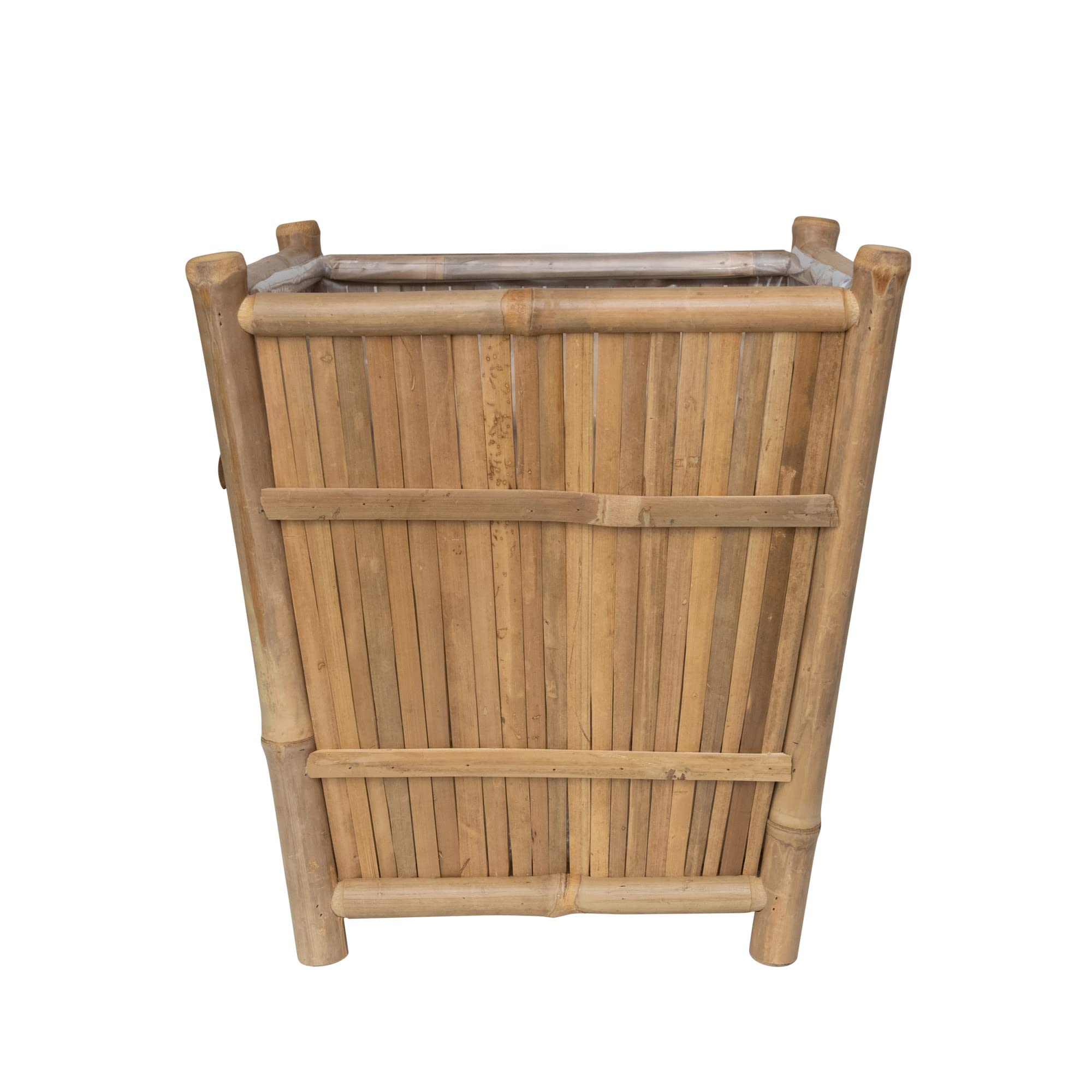 Handmade Bamboo Planter with Plastic Liner - 17x17x18 Inch Natural Indoor/Outdoor Plant Pot for Home Garden Decor | Perfect for Patio, Balcony & Living Room