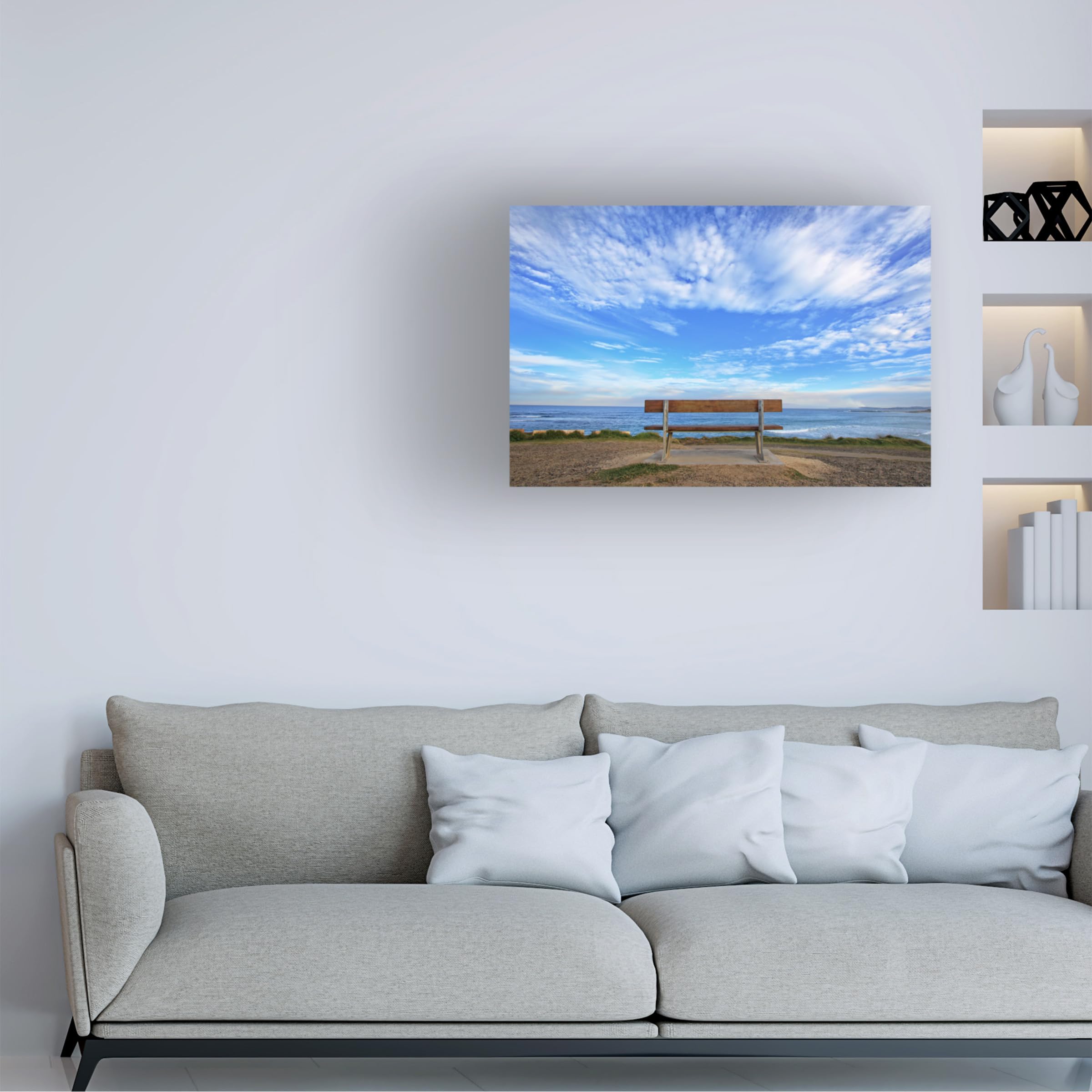 Bench With A View Canvas Wall Art by Beata Czyzowska - Landscape Painting for Living Room, Bedroom & Office Decor