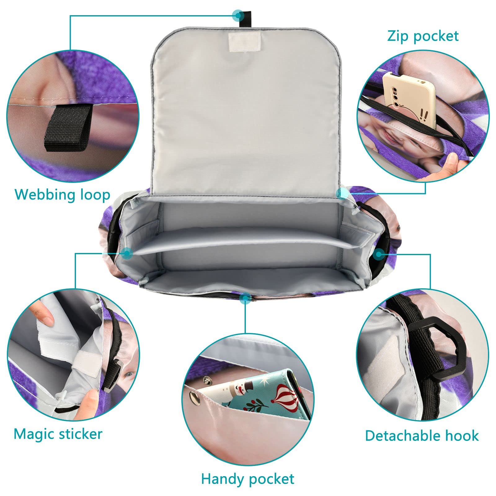 Customized Universal Stroller Organizer with 2 Cup Holders & Detachable Shoulder Strap - Personalized Baby Stroller Bag for Bottles, Diapers, Phones & Essentials | Perfect for On-the-Go Parents & Daily Strolls