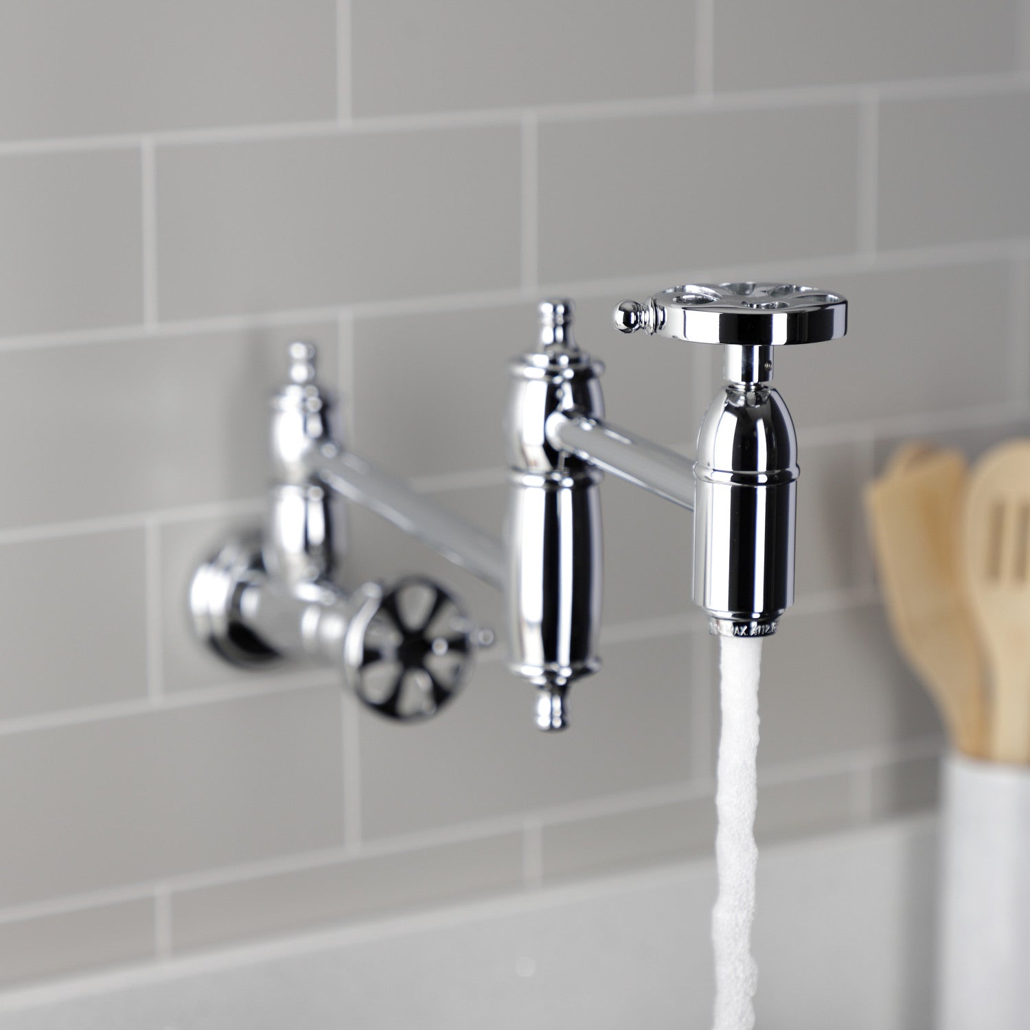 Belknap KS3101RX Two Handle Wall Mount Pot Filler Faucet - Polished Chrome Finish - Ideal for Kitchen Sink, Stove & Cooking Area