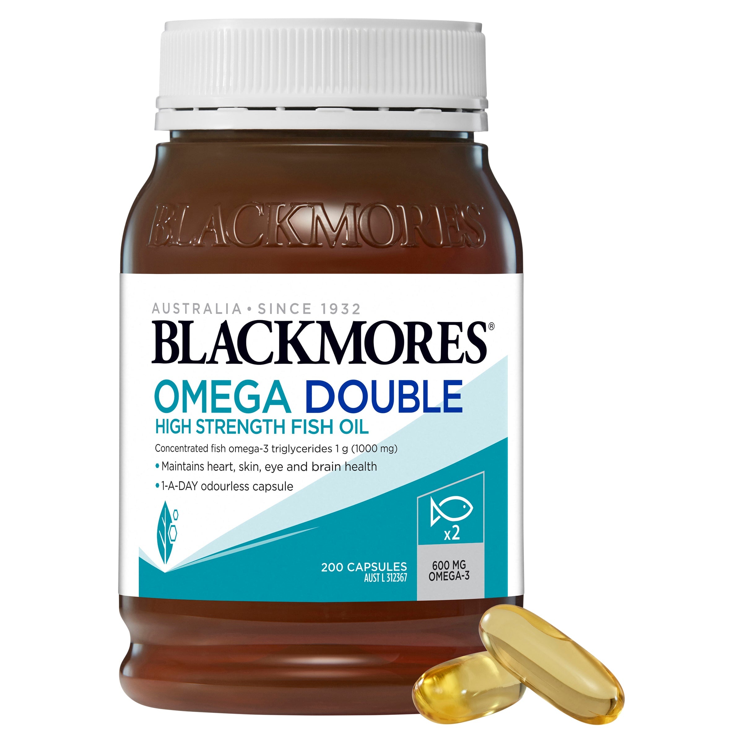 Blackmores Omega Double High Strength Fish Oil 2000mg - Premium Fish Oil Supplement for Heart, Brain & Joint Health - Supports Cognitive Function & Cardiovascular Wellness - Perfect for Daily Health Maintenance & Active Lifestyle