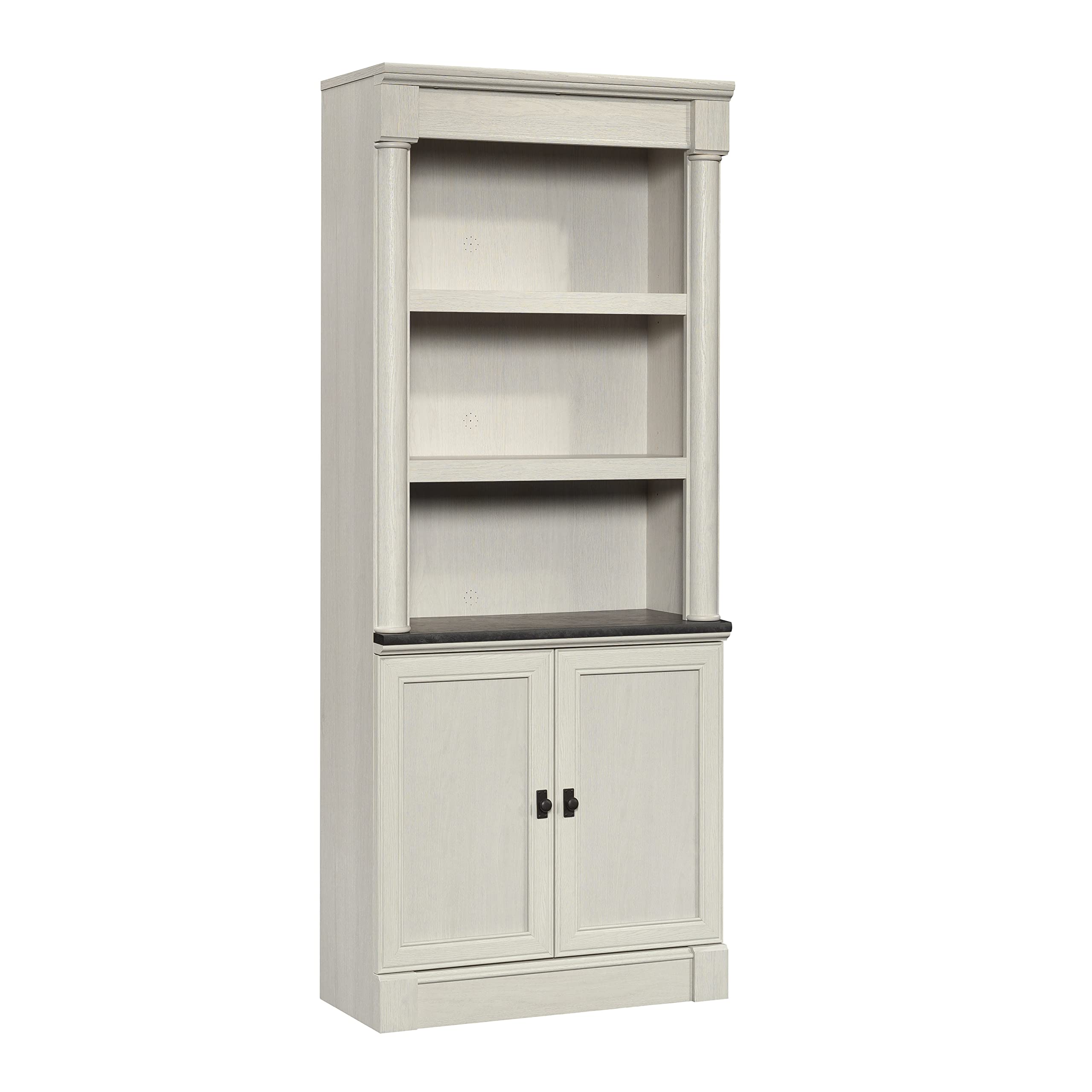 Sauder Palladia Book Shelf - Storage Bookcase with Doors & Adjustable Shelves in Glacier Oak Finish - Perfect for Home Library, Office & Living Room Organization