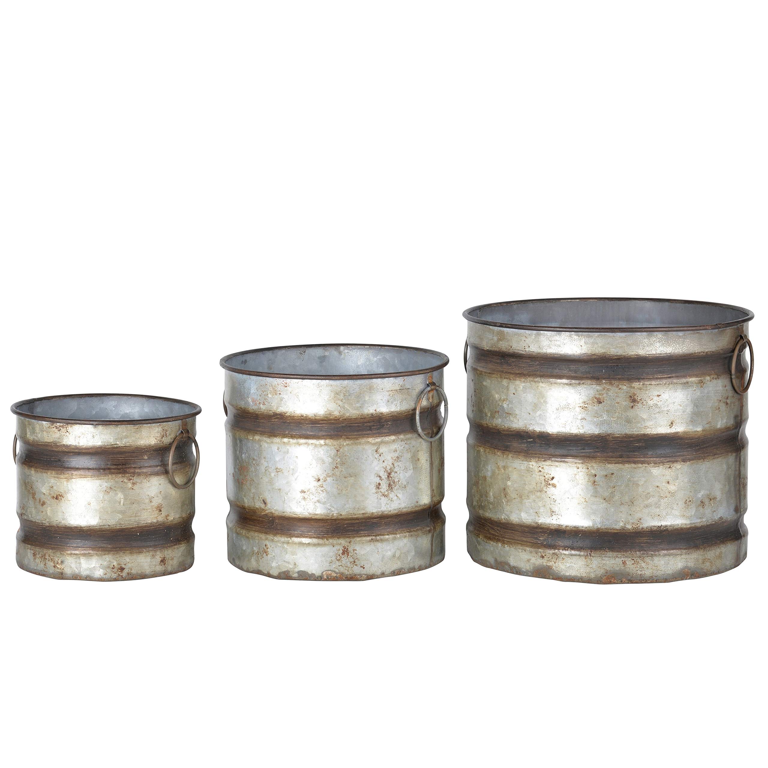 Set of 3 Modern Gray Iron Planters - Indoor/Outdoor Flower Pots for Home Garden, Patio, and Balcony Decor