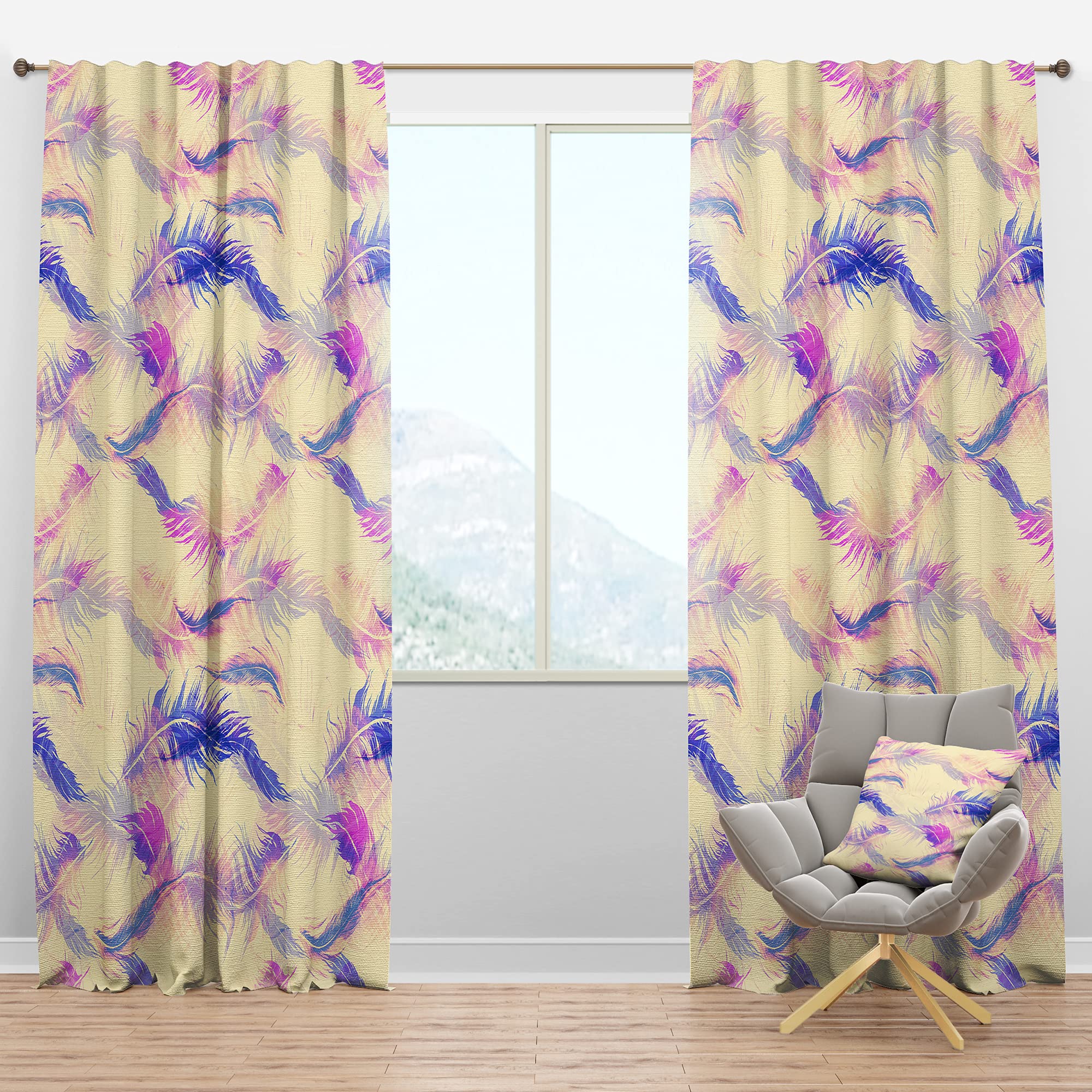 DesignQ Blackout Curtains with Flying Bird Feathers Pattern - Thermal Insulated Room Darkening Drapes for Bedroom & Living Room (52x120, Single Panel) - Perfect for Light Control, Privacy & Energy Savings