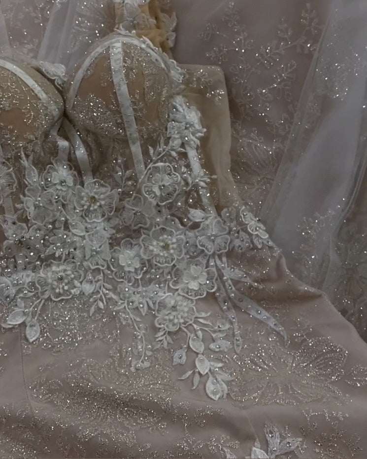 Champagne Off-the-Shoulder Mermaid Wedding Dress - Custom Made for Beach, Church & Formal Weddings