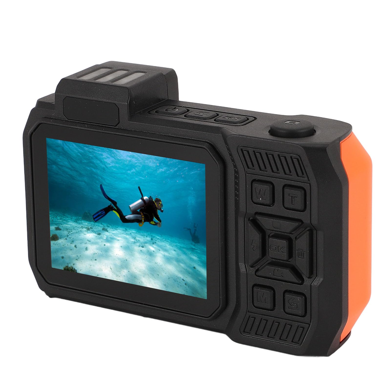 48MP 4K Waterproof Digital Camera with 16X Zoom, Autofocus & Anti-Shake | 2500mAh Battery & Dual Screens for Perfect Selfies | Ideal for Outdoor Sports, Snorkeling, Beach Trips & Underwater Photography (Orange)