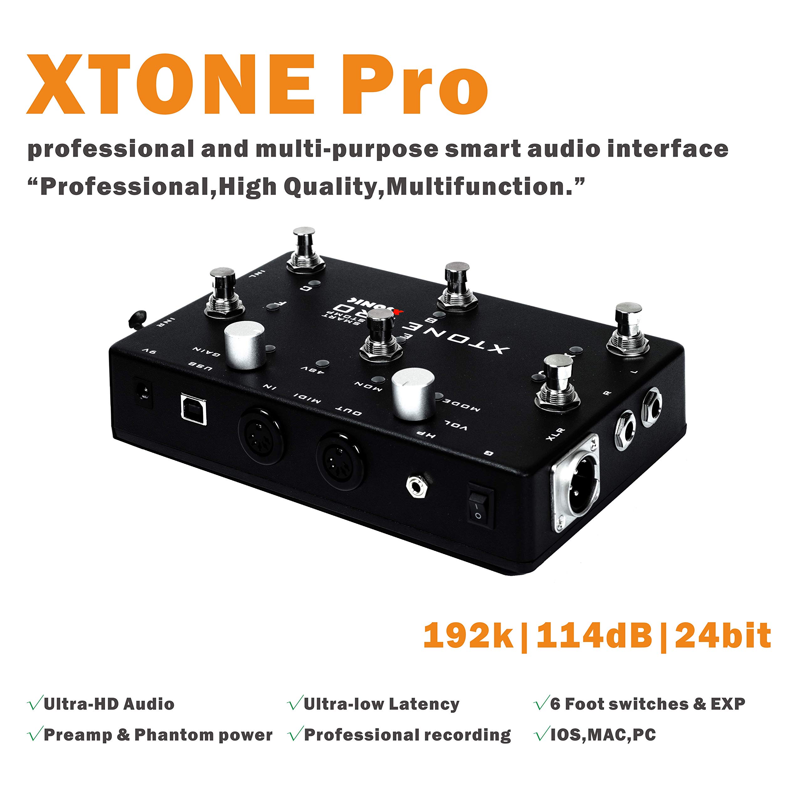 XTONE PRO 192K Professional Audio Interface - Ultra Low Latency 192KHz/114dB with Dual Inputs, Mic Preamp & Expression Pedal for Guitar, Bass & Studio Recording - Perfect for Live Performances, Home Studios & Mobile Music Production