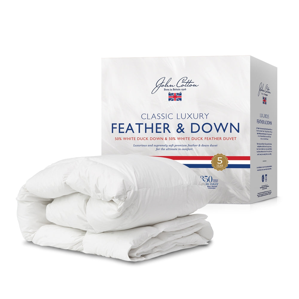 John Cotton Classic Luxury 50/50 Duck Down & Feather Quilt - Ultra Soft All-Season Comforter for Bedroom, Guest Room & Hotel Use