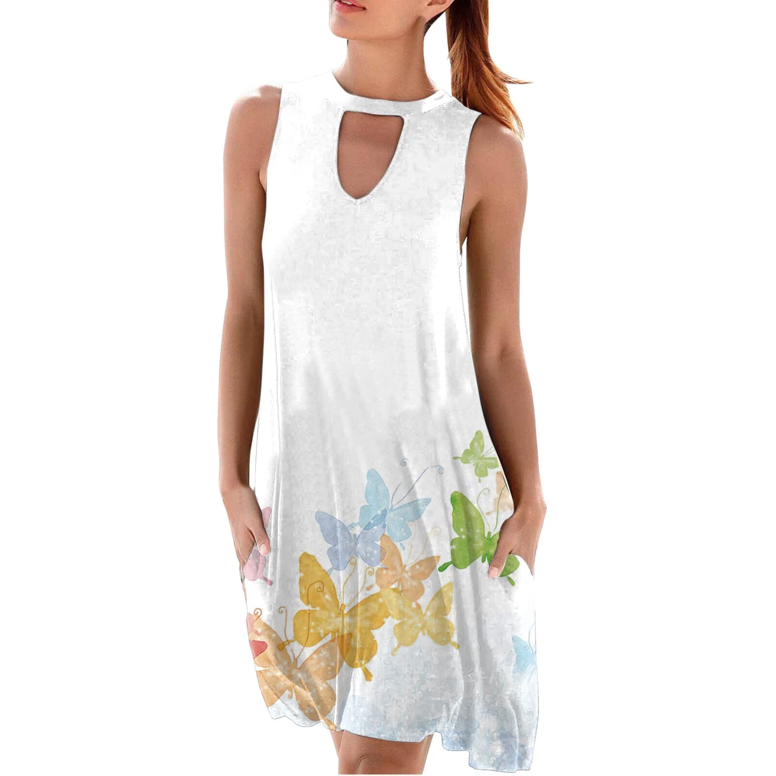 Women's Long Summer Beach Dresses - Sleeveless Flowy Maxi Dress with Stylish Neckline & Pockets | Perfect for Beach Vacations, Pool Parties & Tropical Getaways