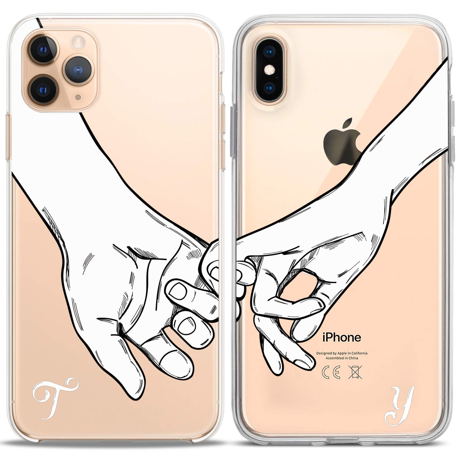 Matching Couple Phone Cases Compatible with iPhone 16/15/14/13/12/11 Pro Max/Mini/Xs/X/6s/8 Plus/7/Xr/10/SE/5 - Custom Monogram Pinky Swear Boyfriend BFF Crystal Silicone Cover - Cute Anniversary Gift for Couples, Best Friends & Loved Ones - Perfect for Valentine's Day, Weddings & Special Occasions