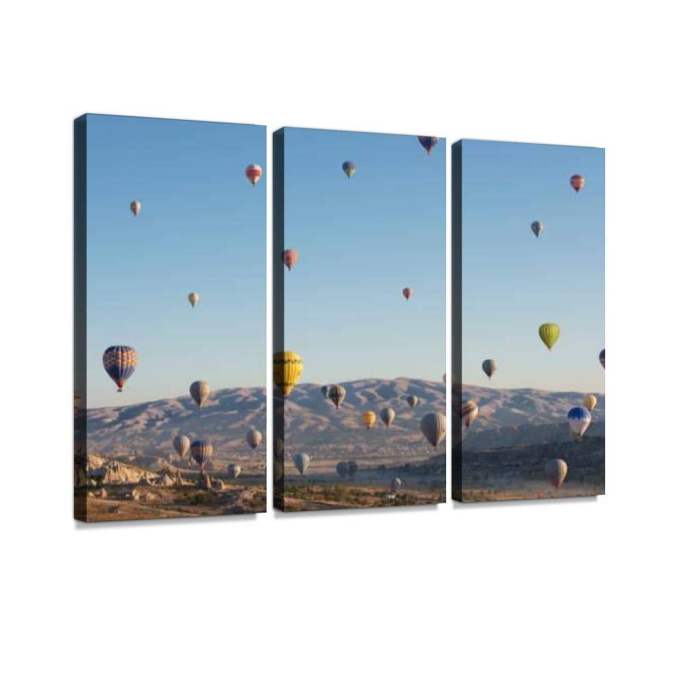 Blaverr 3-Panel Modern Wall Art - Cappadocia Hot Air Balloon Canvas Prints for Living Room & Bedroom Decor - Ready to Hang Home Decoration - Perfect for Housewarming Gifts & Airbnb Styling