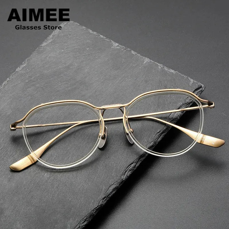 Aimee Unisex Semi-Rimless Oval Titanium Acetate Eyeglasses Frame 4131 - Lightweight & Durable Eyewear for Work, Reading & Everyday Fashion