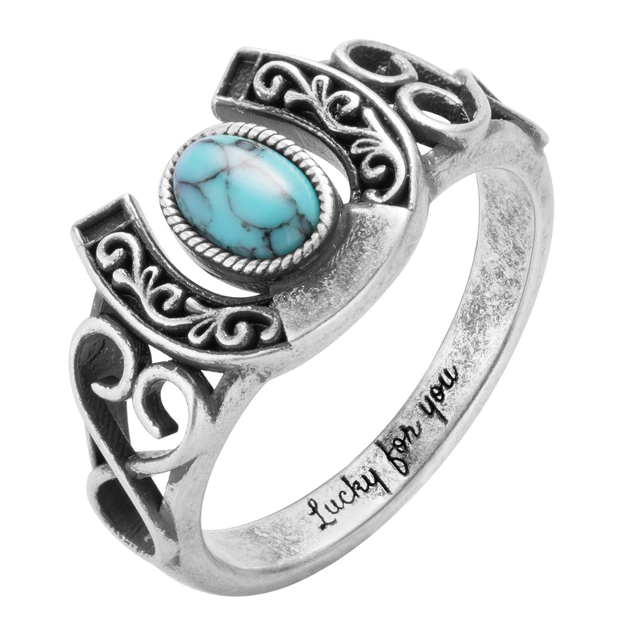 Custom Engraved Oval Bohemian Turquoise Horseshoe Ring for Women - Sterling Silver Vintage Statement Ring with Personalized Name - Perfect for Gifts, Boho Jewelry Lovers & Special Occasions