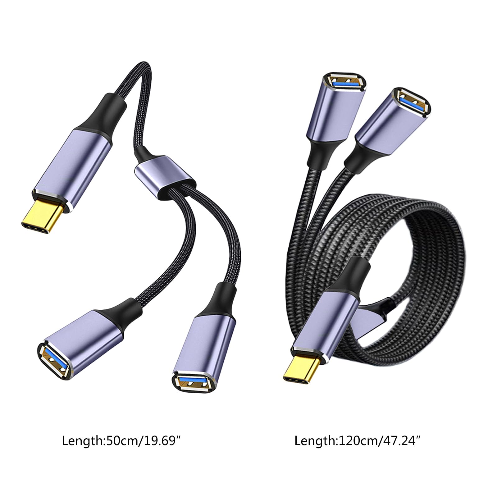 2-in-1 USB 2.0 OTG Adapter with Type C Male to Dual USB 2.0 Female Hub - Data Transfer & Power Charging Cable for Smartphones, Tablets & Laptops - Perfect for Travel, Office & Home Use