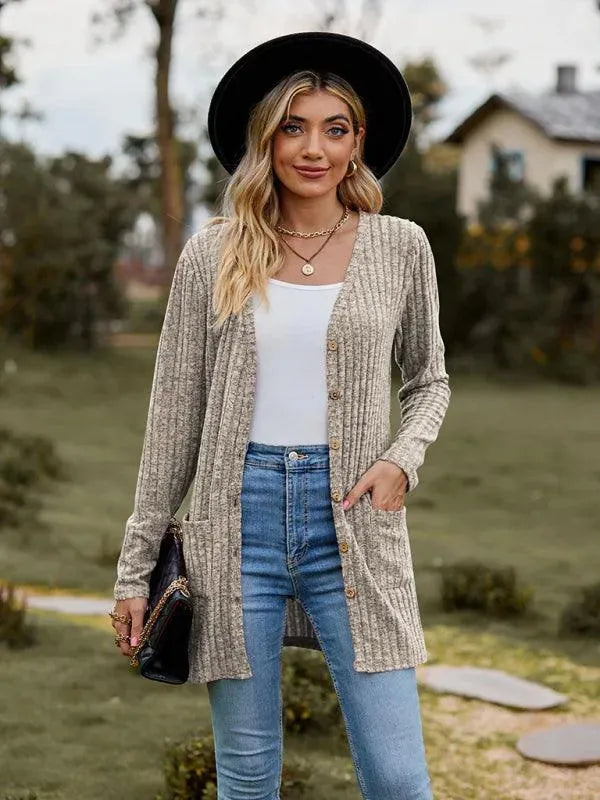 Soft Brushed Pitted Women's Cardigan Sweater - Cozy Knit Pullover for Fall & Winter - Perfect for Office, Casual Outings and Lounge Wear