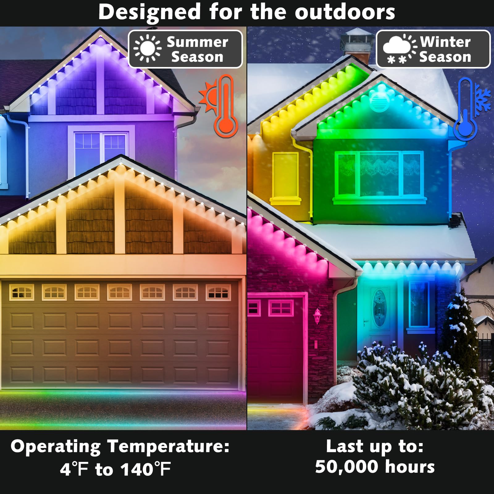 100FT Permanent Outdoor RGB Smart LED Strip Lights - Waterproof IP65, App & Remote Control, for Christmas, Holiday Decor, House Roof, Garden, and Landscape Lighting - Perfect for Parties, Events, and Year-Round Accent Lighting