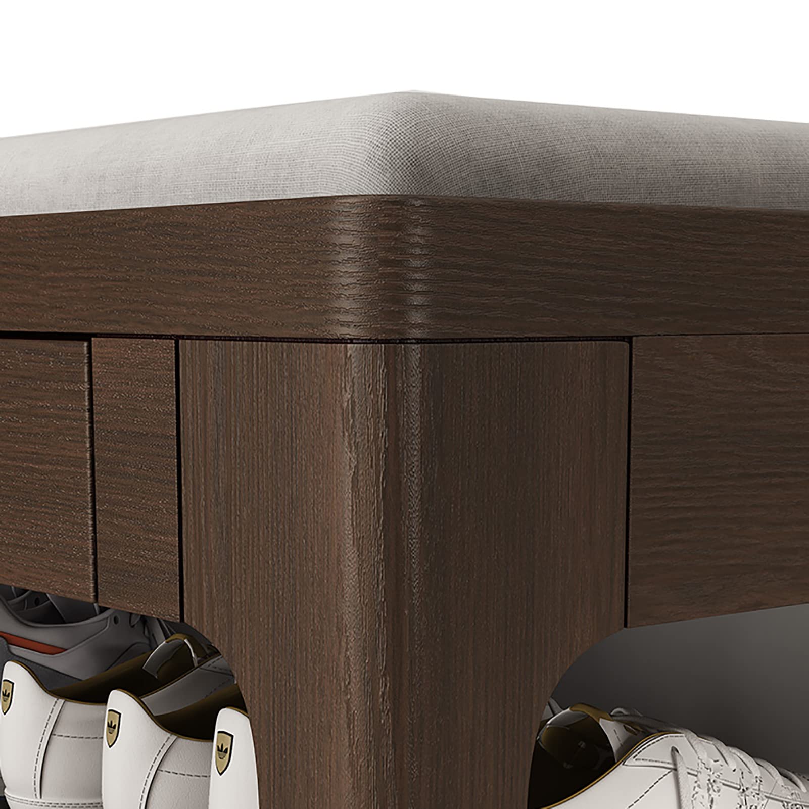 Solid Wood Entryway Shoe Bench with Drawer - Upholstered Storage Organizer with Cotton Linen Cushion, 2-Tier Dark Walnut (100x35x45cm) - Perfect for Hallway, Mudroom & Small Space Organization