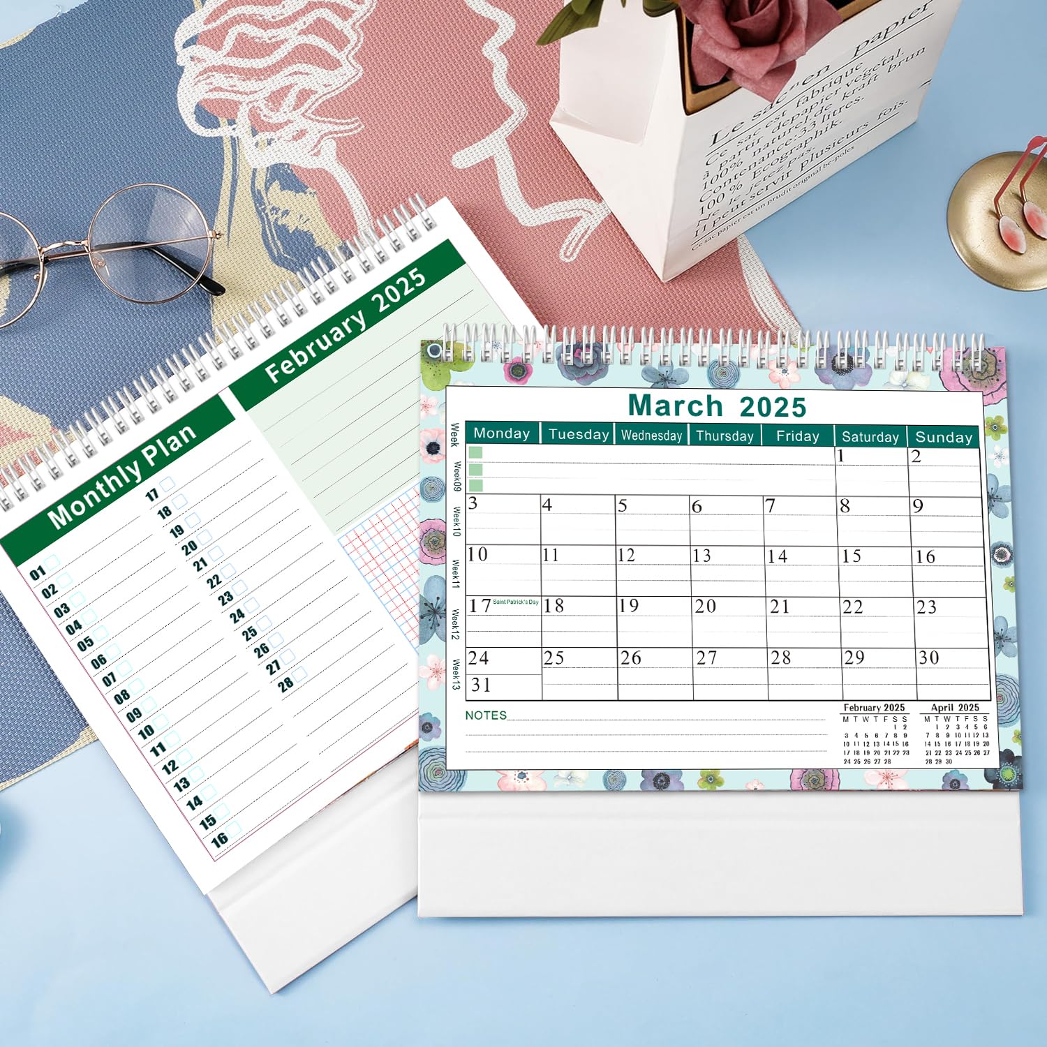 AEYAKA 2024-2025 16-Month Standing Desk Calendar | September 2024 to December 2025 | 20cm x 20.5cm Flip Desktop Planner | Perfect for Office, Home & School Organization (Model C08)