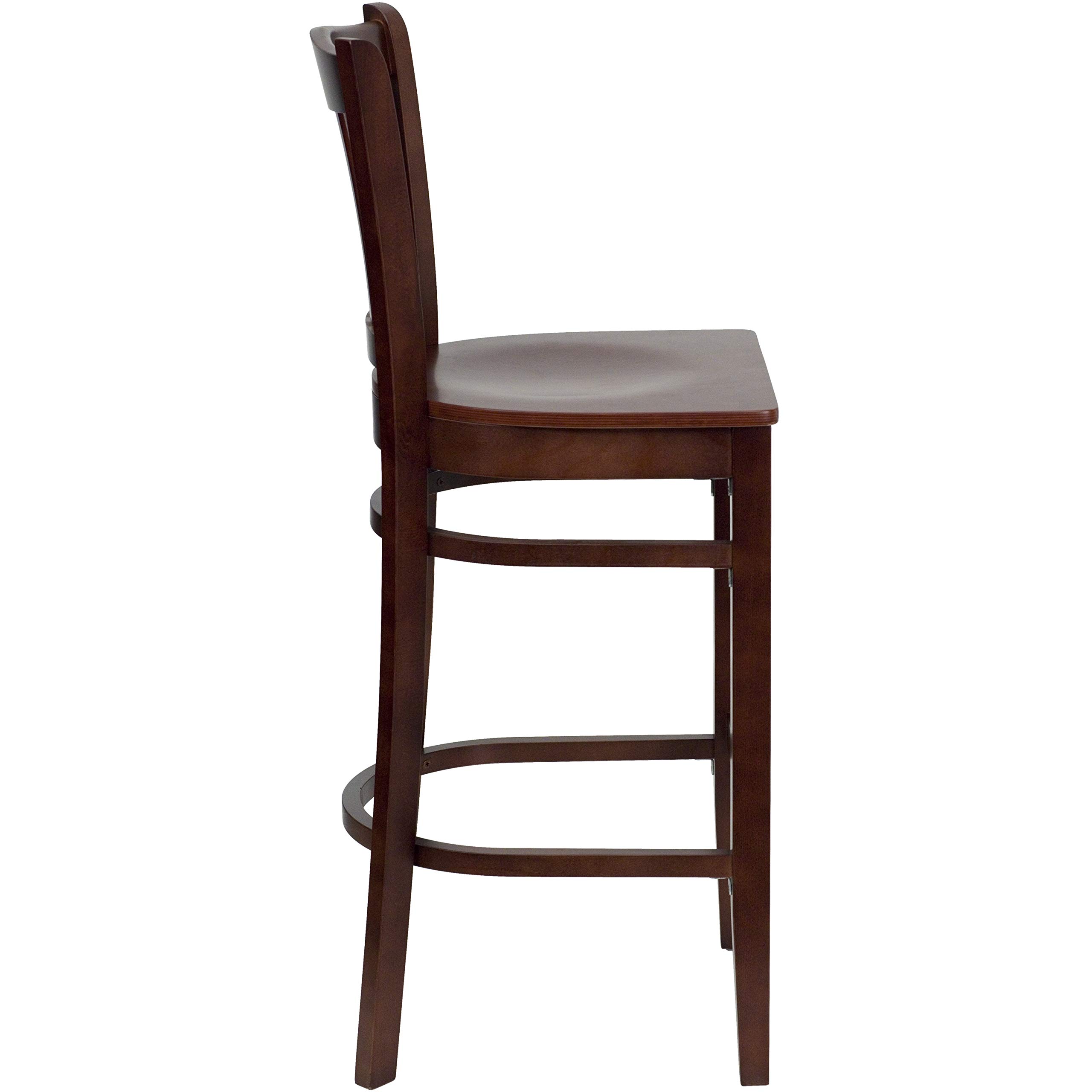 2 Pack Mahogany Wood Bar Stools with Slat Back & Footrest - Durable Restaurant & Kitchen Counter Stools for Home, Bar, Cafe, and Dining Room Use