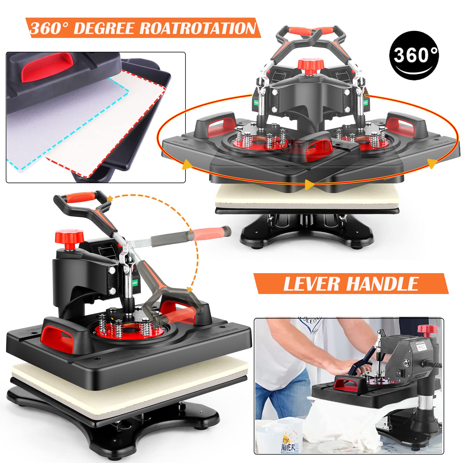 Upgraded 15x12 Inch 5-in-1 Digital Swing Heat Press Machine - Industrial Sublimation Heat Transfer for T-Shirts, Mugs, Hats & Plates | Perfect for DIY Crafts, Custom Apparel & Small Business Printing