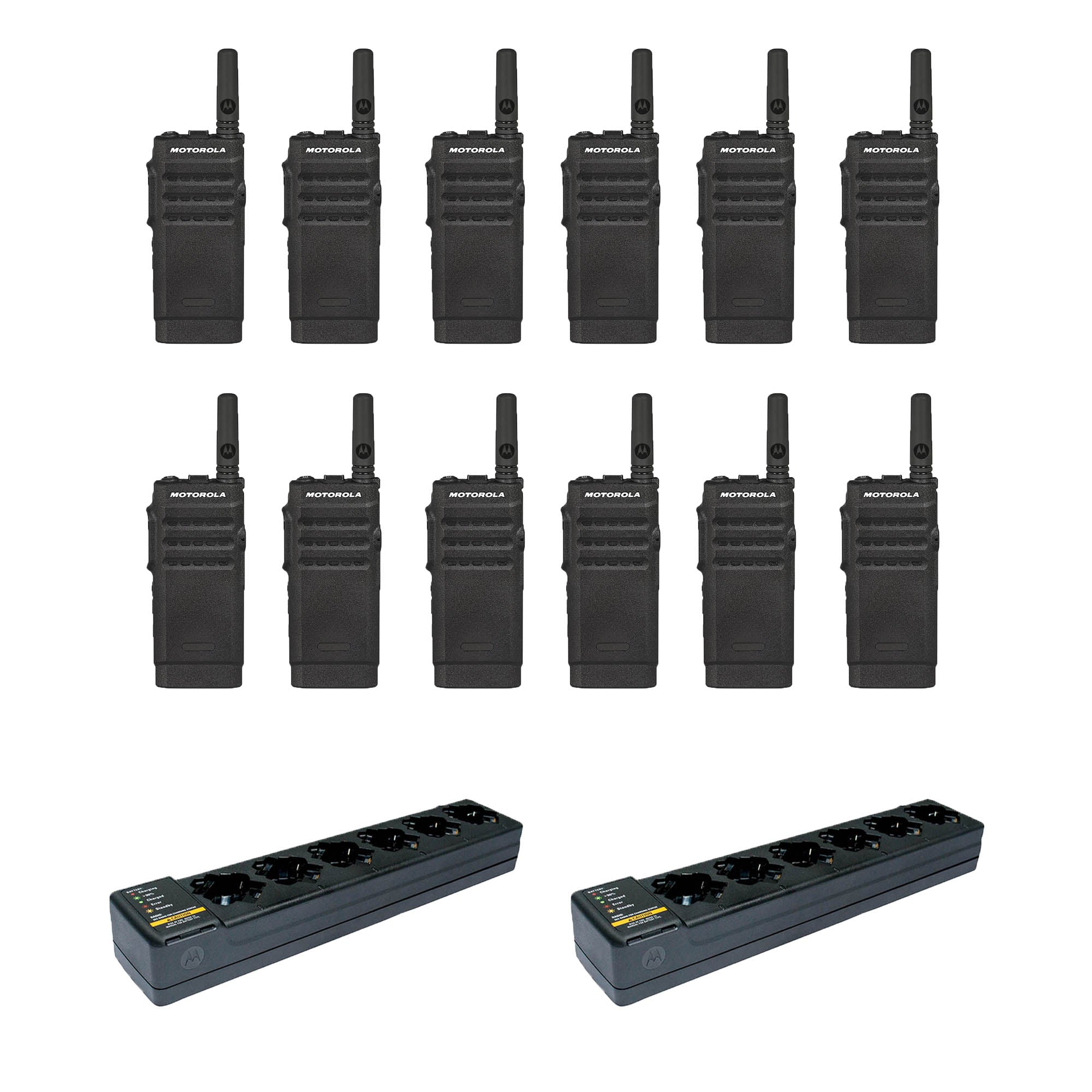 Motorola SL300 Non-Display Two-Way Radios 12-Pack with 2 Multi-Unit Chargers - Ideal for Construction Sites, Warehouses & Event Security Teams