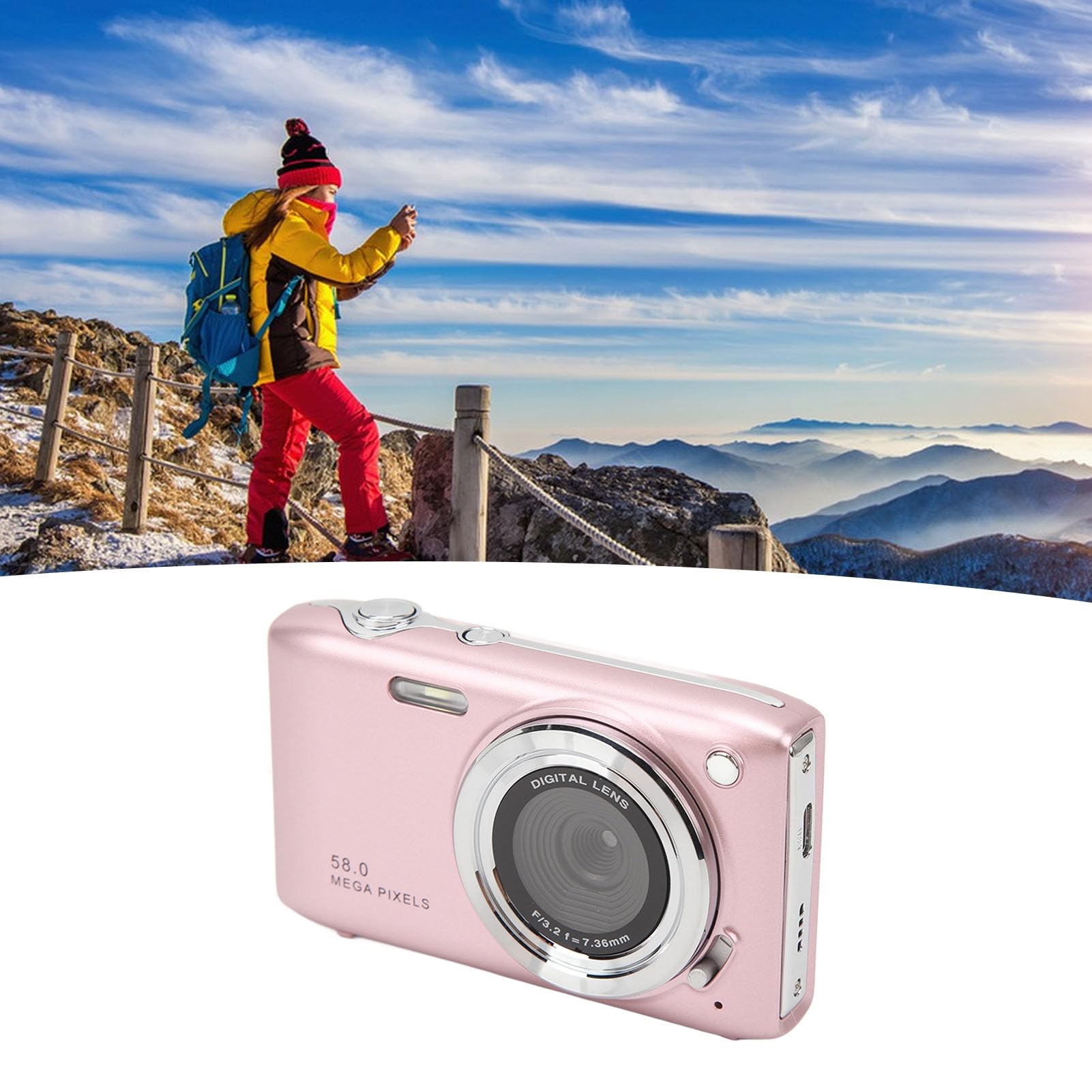 16X Zoom 58MP 4K Digital Camera with Multi-Function for Travel, Vlogging & Photography - Pink (Ideal for Outdoor Adventures, Family Trips & Content Creation)