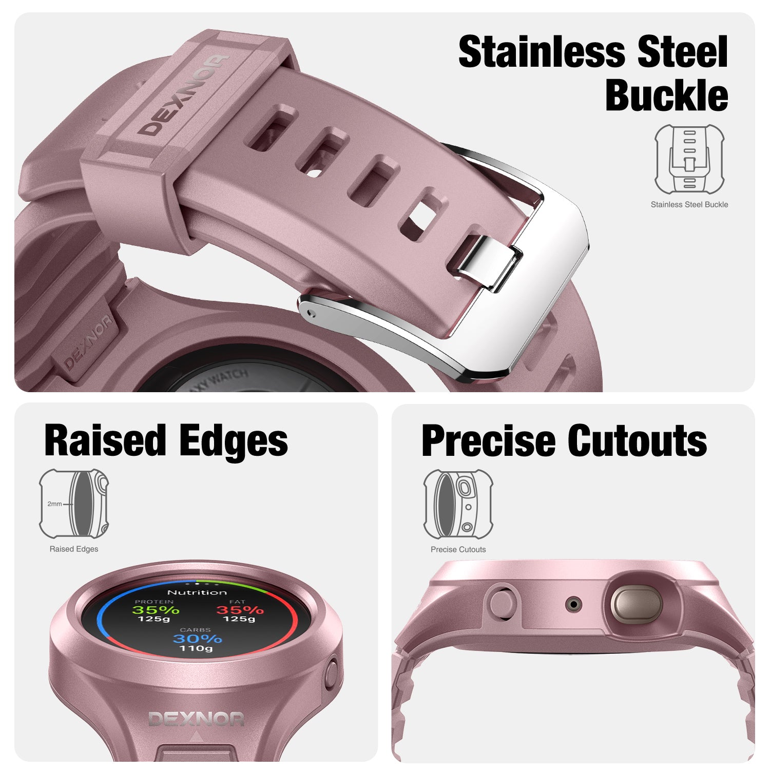Dexnor Rugged Shockproof Full Body Bumper Case Cover for Samsung Galaxy Watch Active 2 (44mm) - Protective Snap-on Design with Raised Bezel for Outdoor Sports & Workout Activities