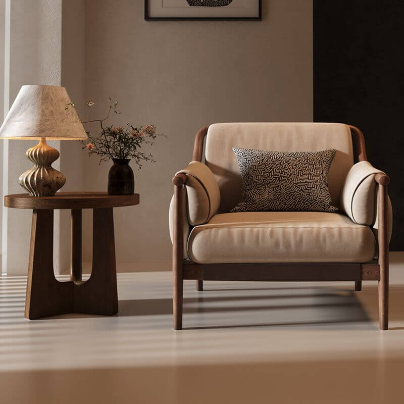 Minimalist Arm Chair with Cushion Back - Cream Upholstered Accent Chair with Removable Slipcover & Pillow - Perfect for Living Room, Bedroom, or Office Decor
