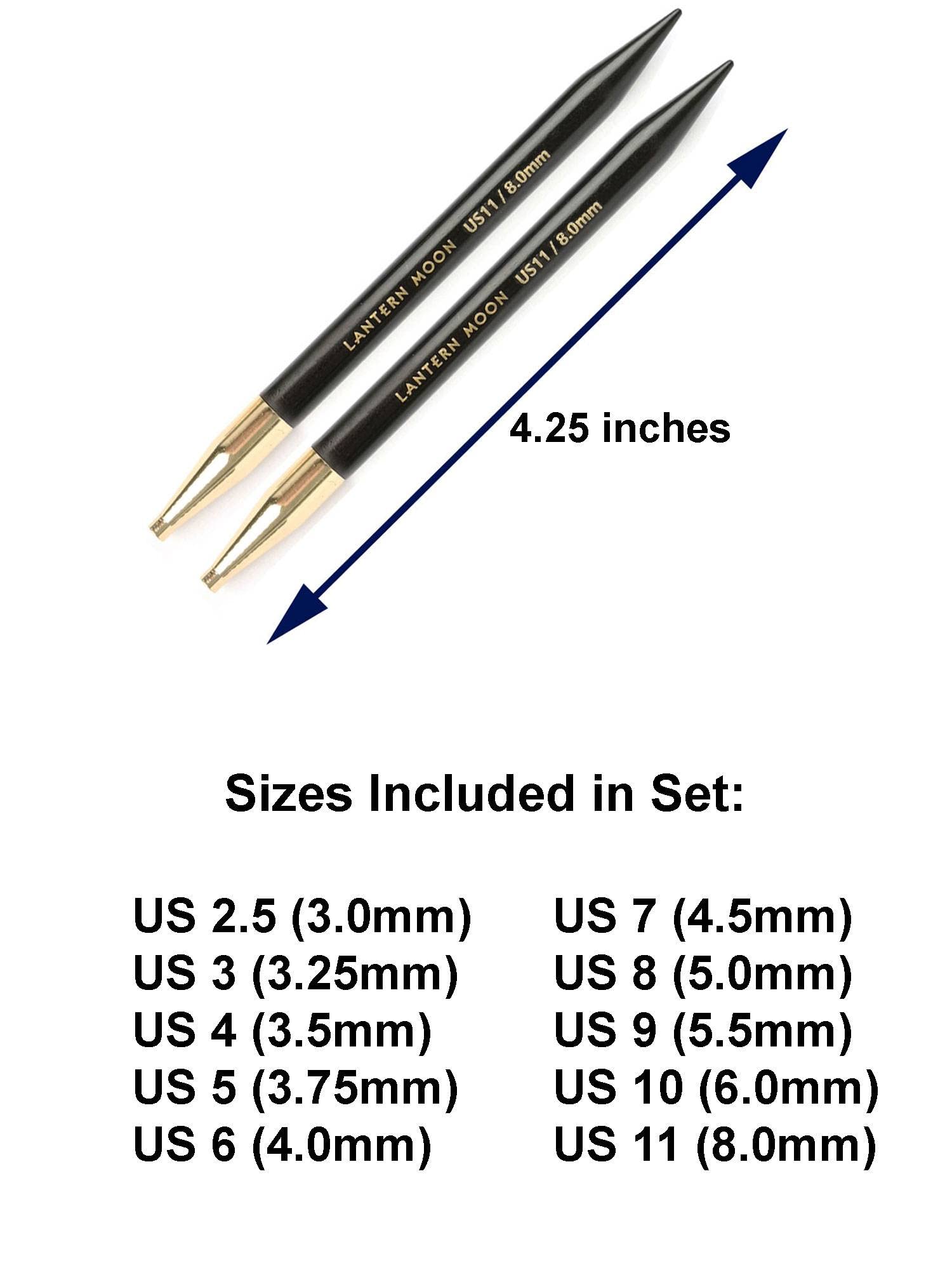 Premium Lantern Moon 5-Inch 10-Pair Interchangeable Circular Knitting Needle Set - Handcrafted Ebony Wood (US Sizes 2.5-11) with Silk Case, 3 Cords & 4 End Caps - Perfect for Knitting Sweaters, Socks & Scarves
